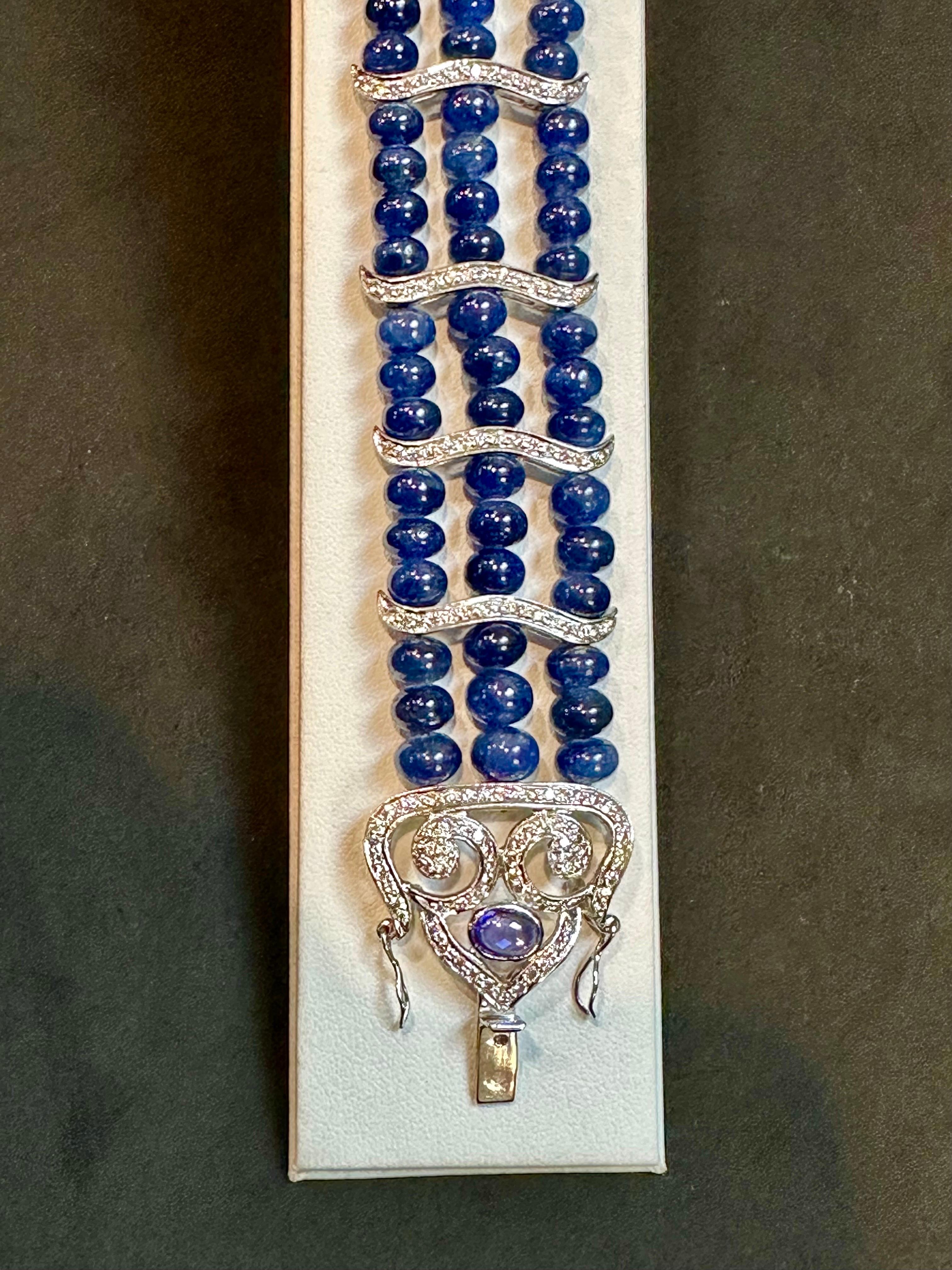 Bracelet en perles de saphir bleu naturel de Birmanie non chauffé et diamants, 18 carats, certifié GIA en vente 6