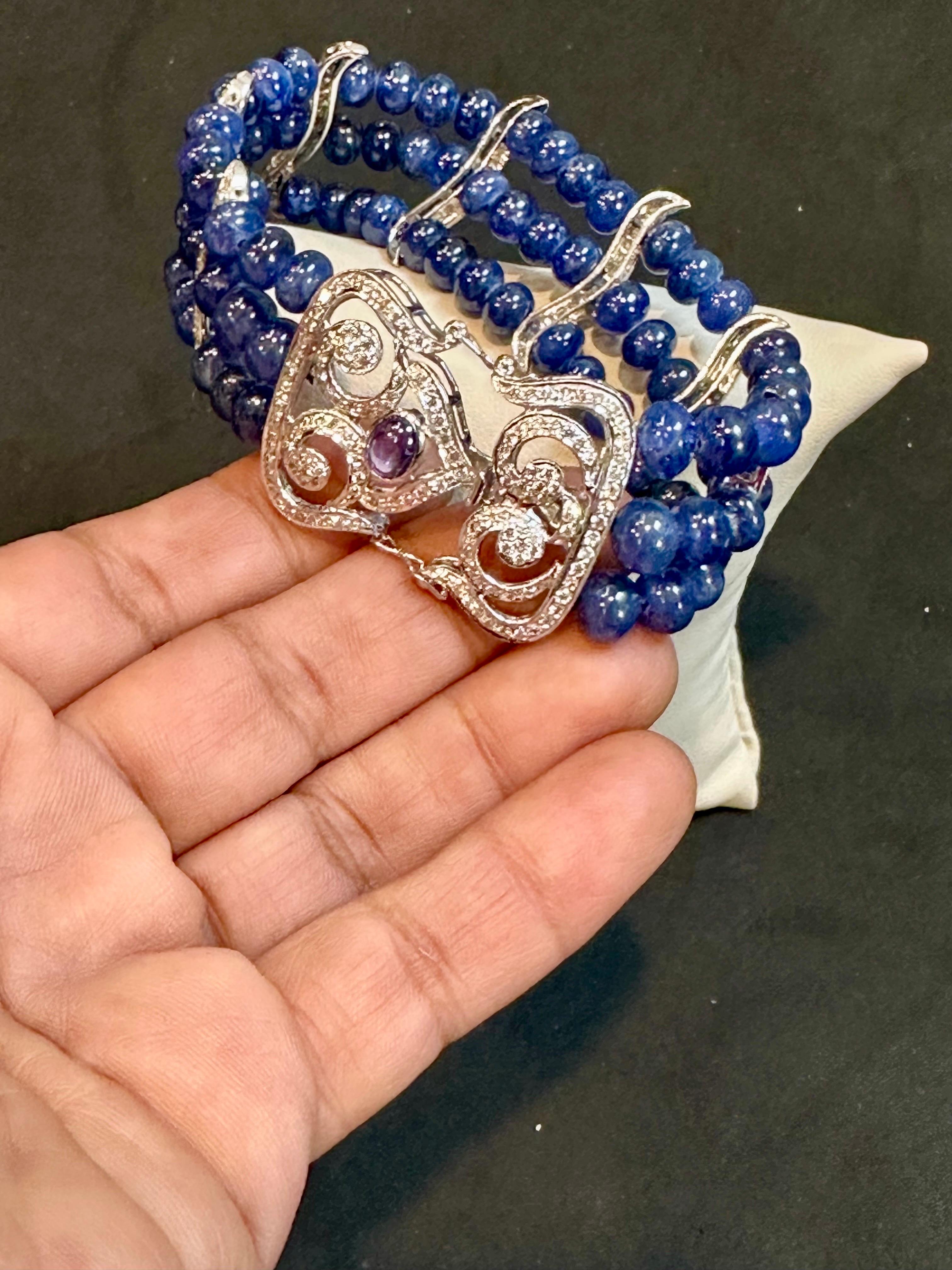 Bracelet en perles de saphir bleu naturel de Birmanie non chauffé et diamants, 18 carats, certifié GIA en vente 7