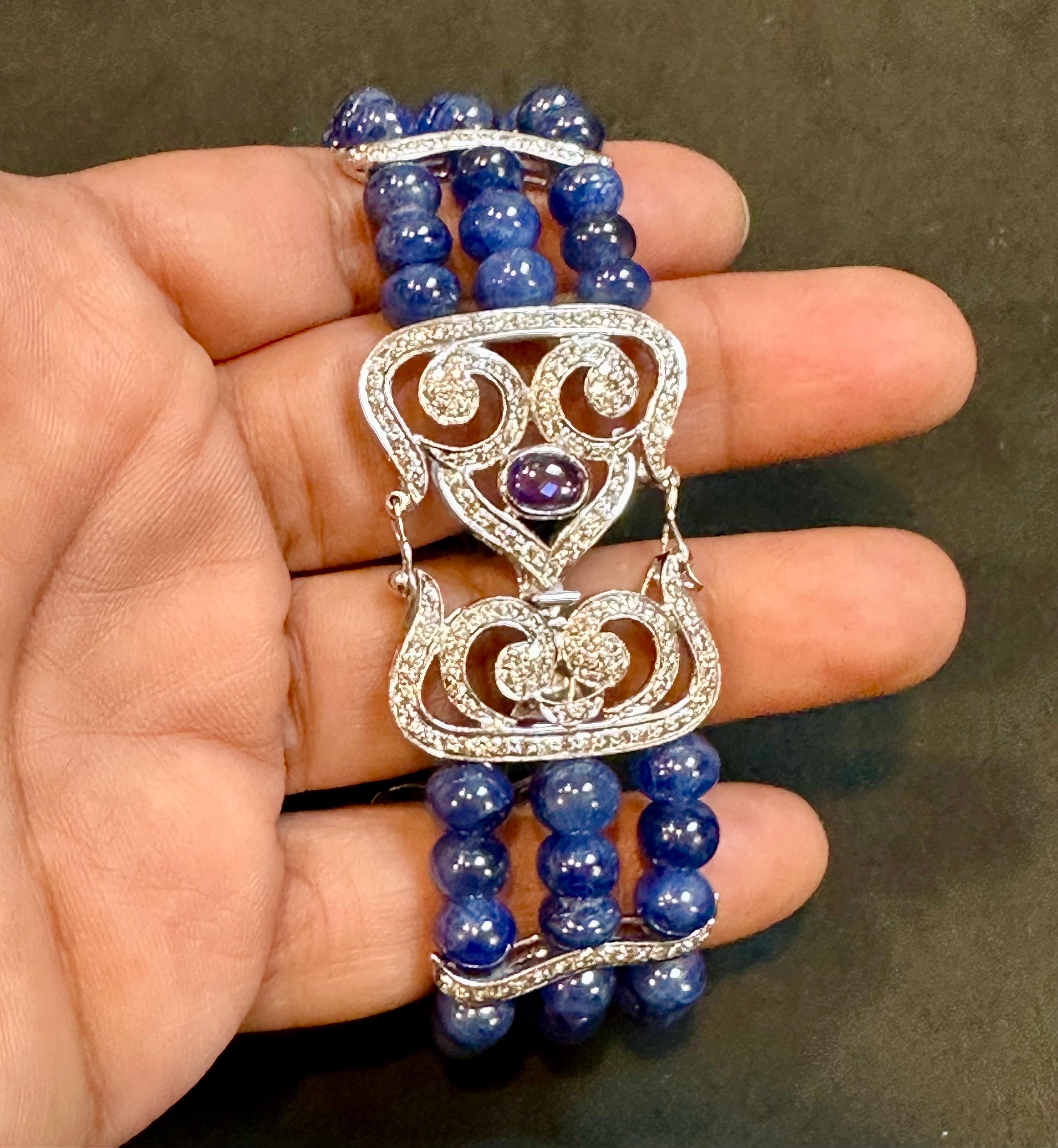 Bracelet en perles de saphir bleu naturel de Birmanie non chauffé et diamants, 18 carats, certifié GIA en vente 8