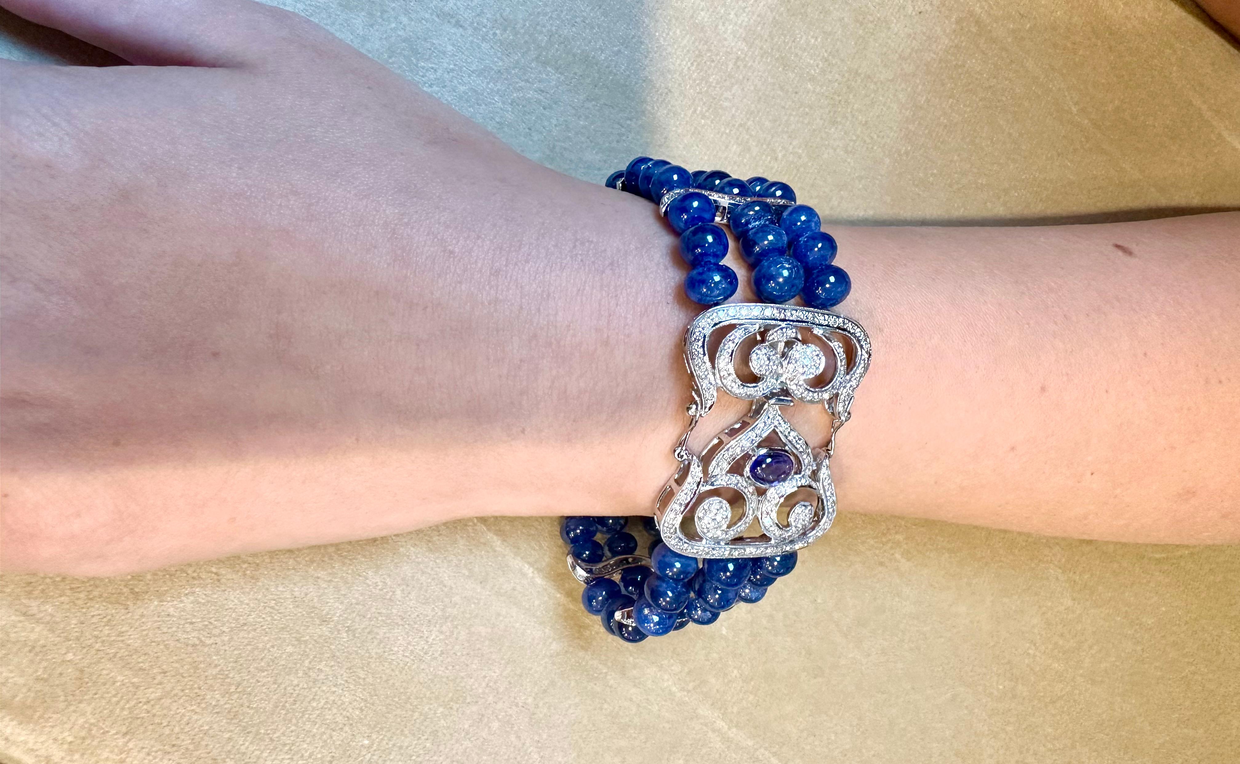 Bracelet en perles de saphir bleu naturel de Birmanie non chauffé et diamants, 18 carats, certifié GIA en vente 11