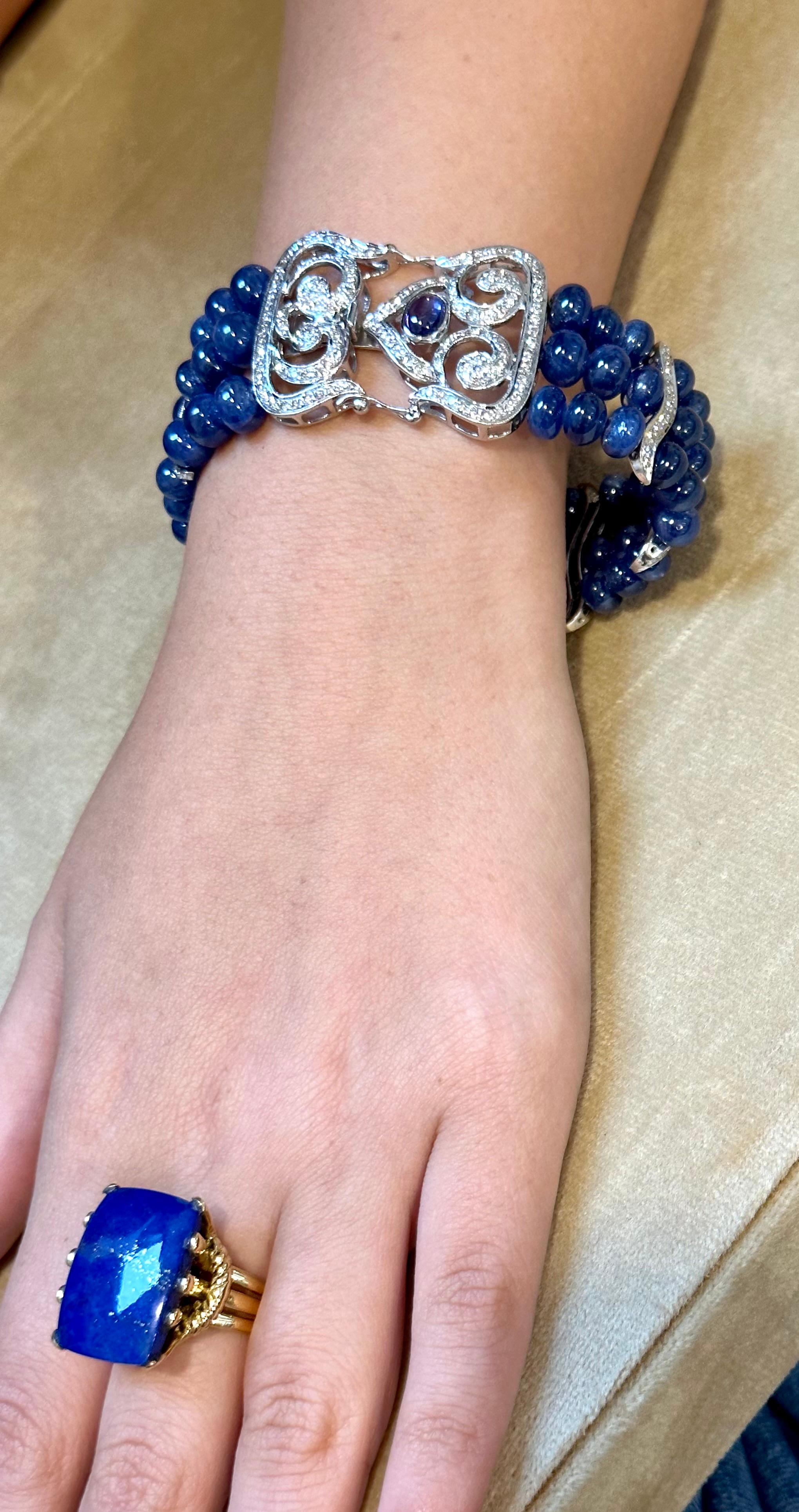 Bracelet en perles de saphir bleu naturel de Birmanie non chauffé et diamants, 18 carats, certifié GIA en vente 12