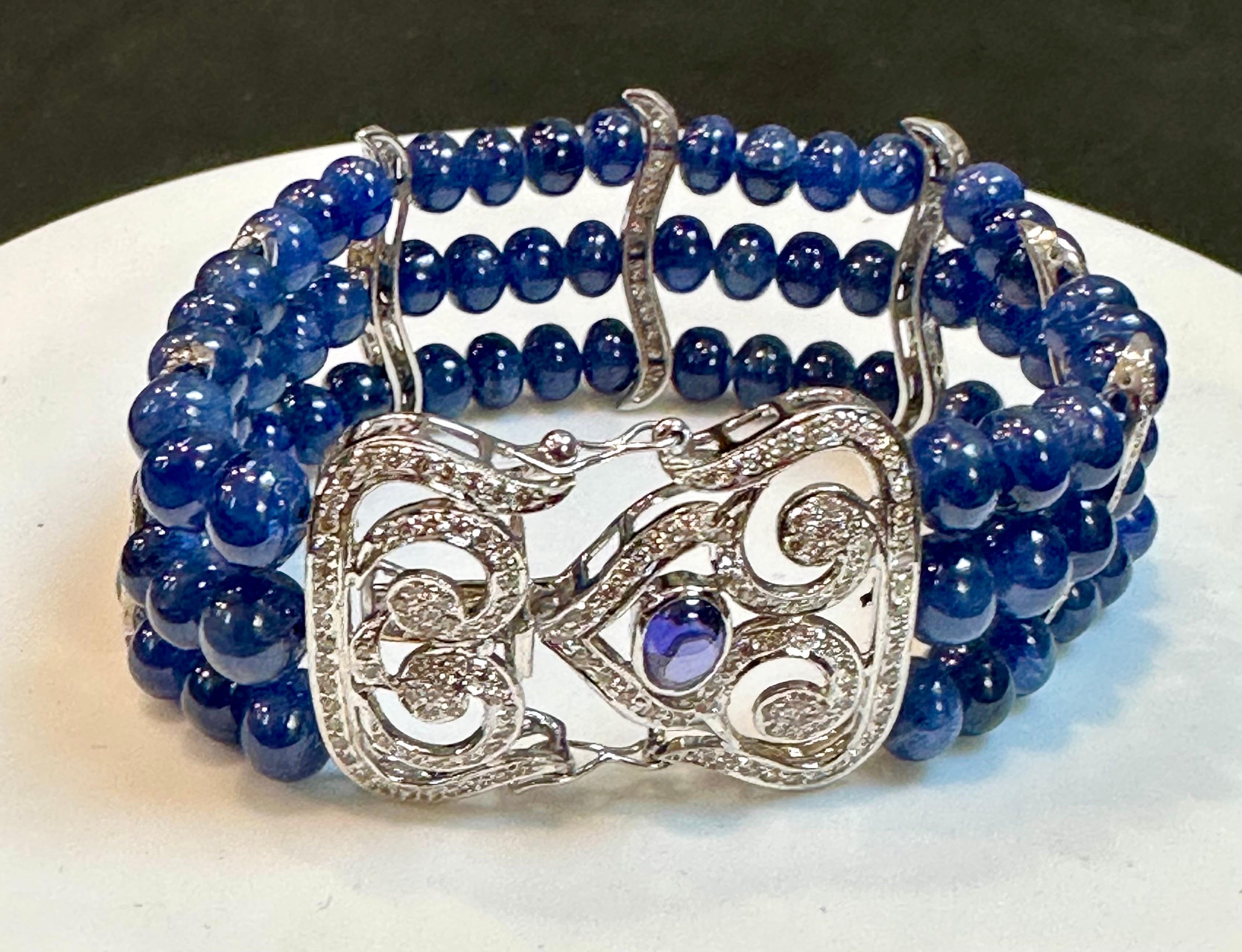 Bracelet en perles de saphir bleu naturel de Birmanie non chauffé et diamants, 18 carats, certifié GIA en vente 9