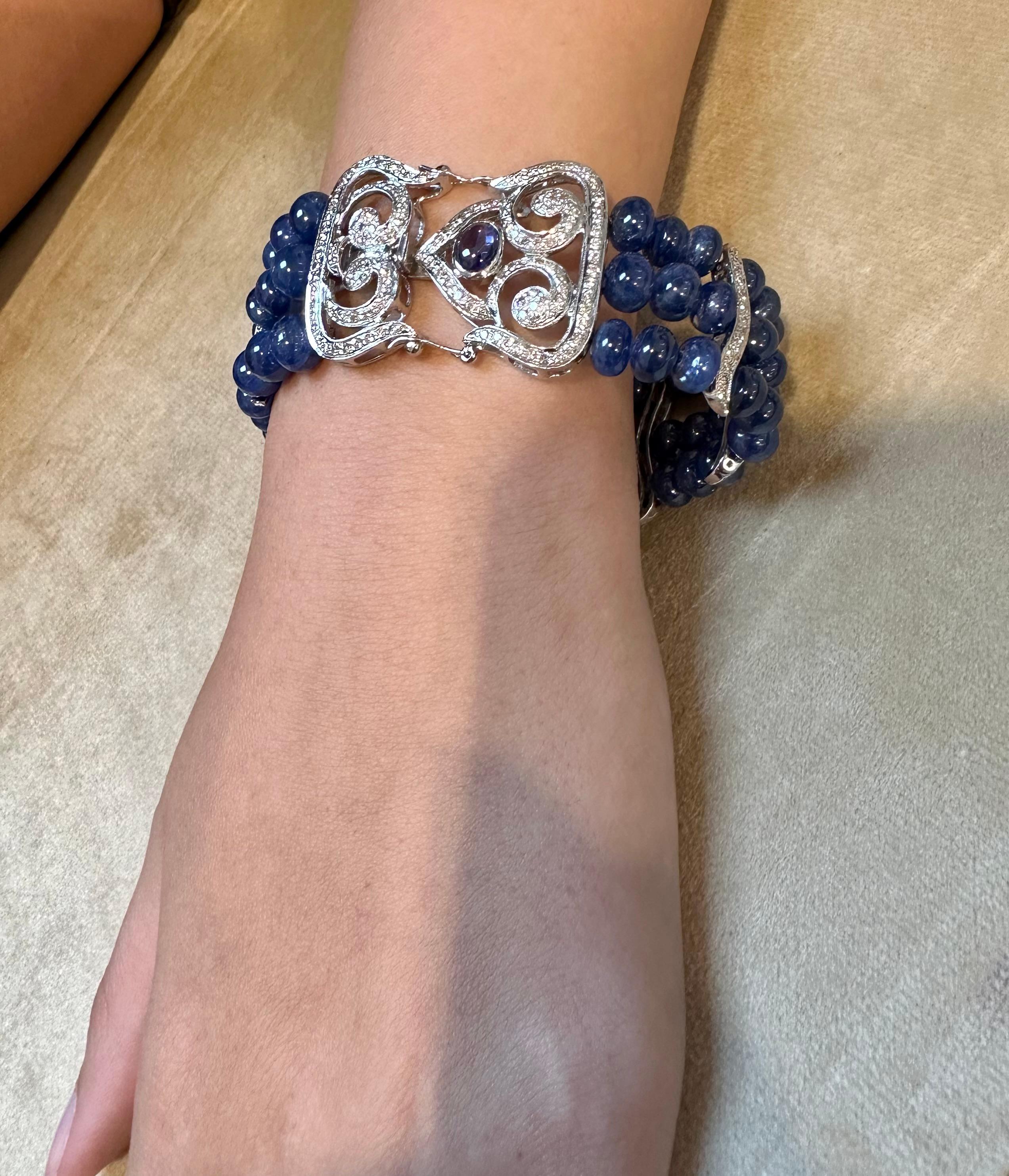 Bracelet en perles de saphir bleu naturel de Birmanie non chauffé et diamants, 18 carats, certifié GIA en vente 13