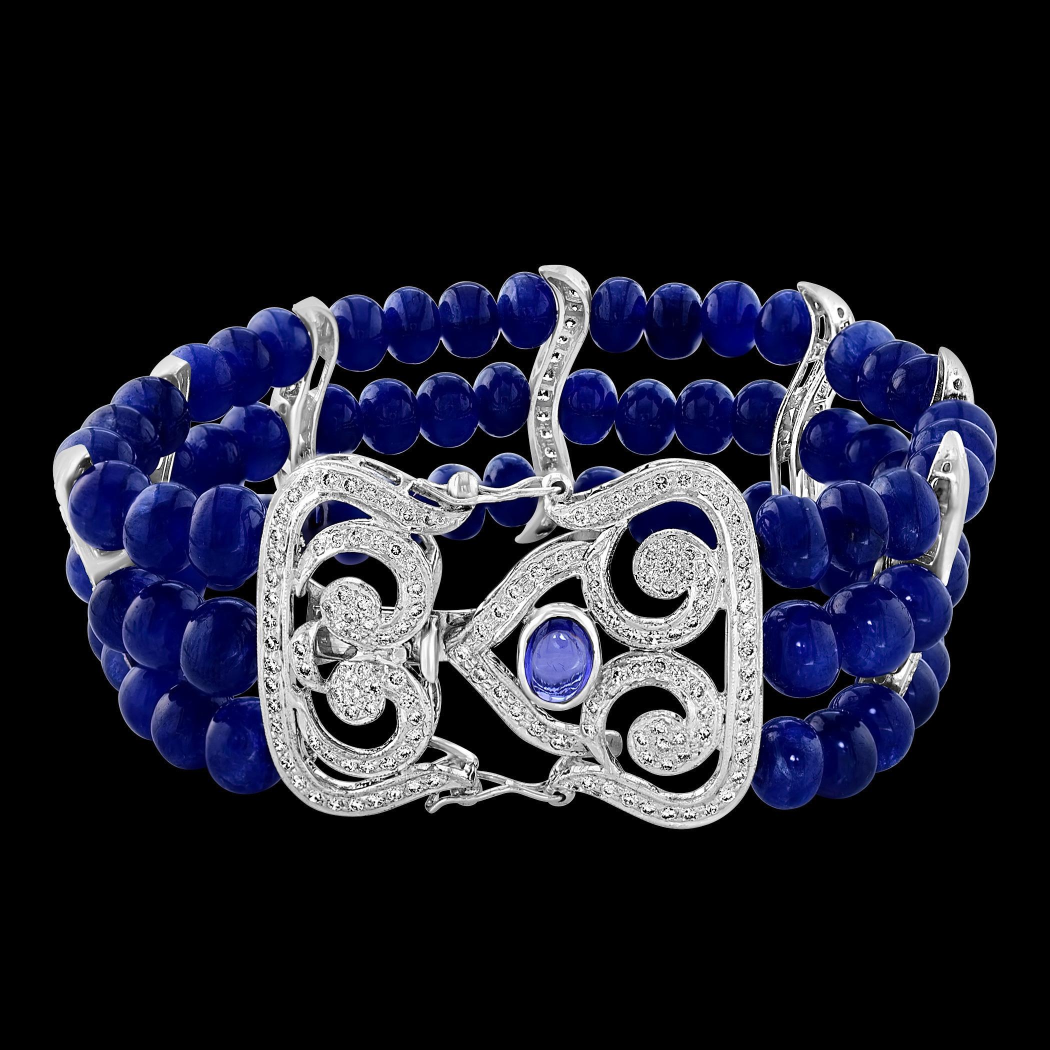 Bracelet en perles de saphir bleu naturel de Birmanie non chauffé et diamants, 18 carats, certifié GIA en vente 10