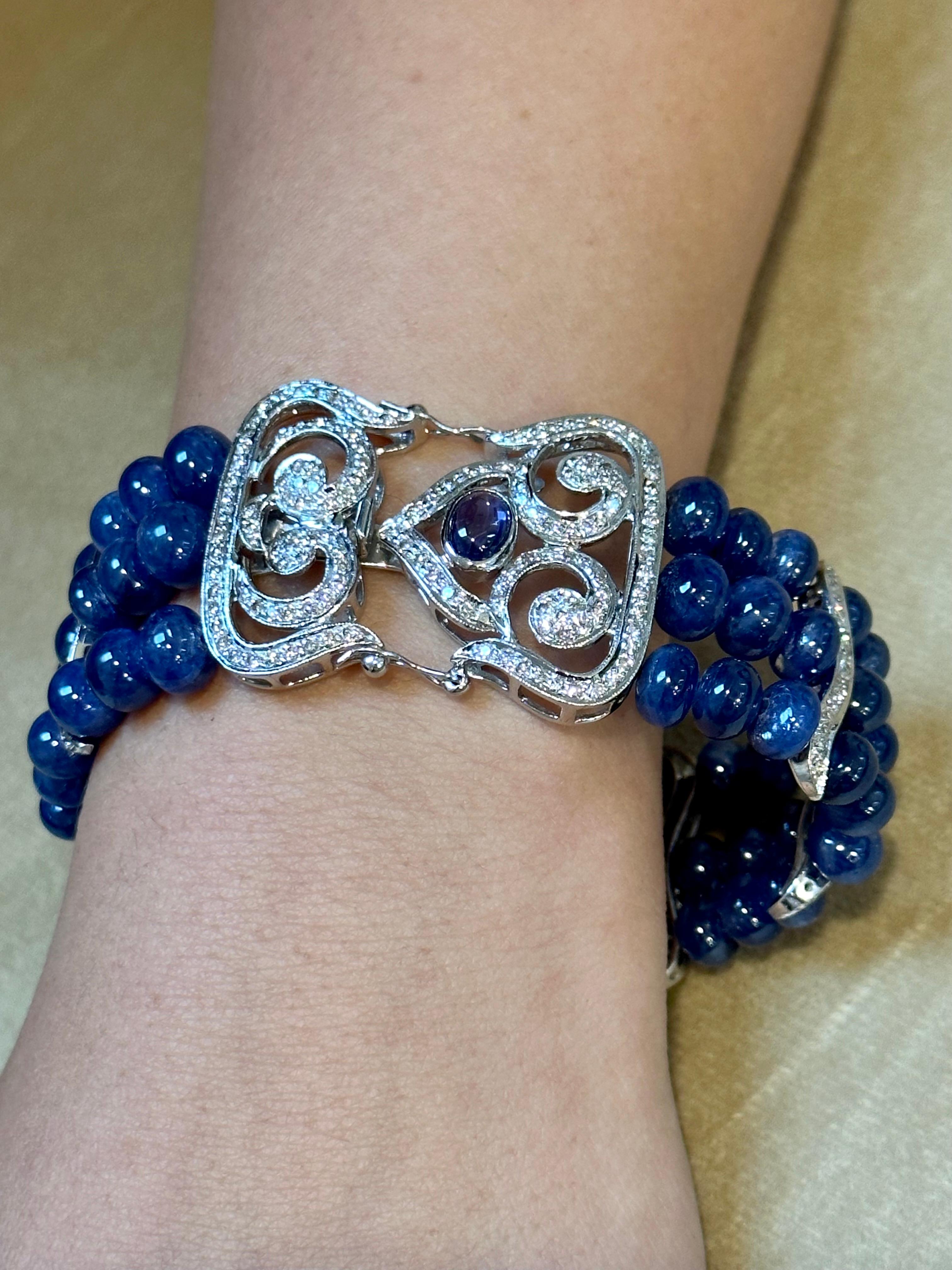 Bracelet en perles de saphir bleu naturel de Birmanie non chauffé et diamants, 18 carats, certifié GIA en vente 14