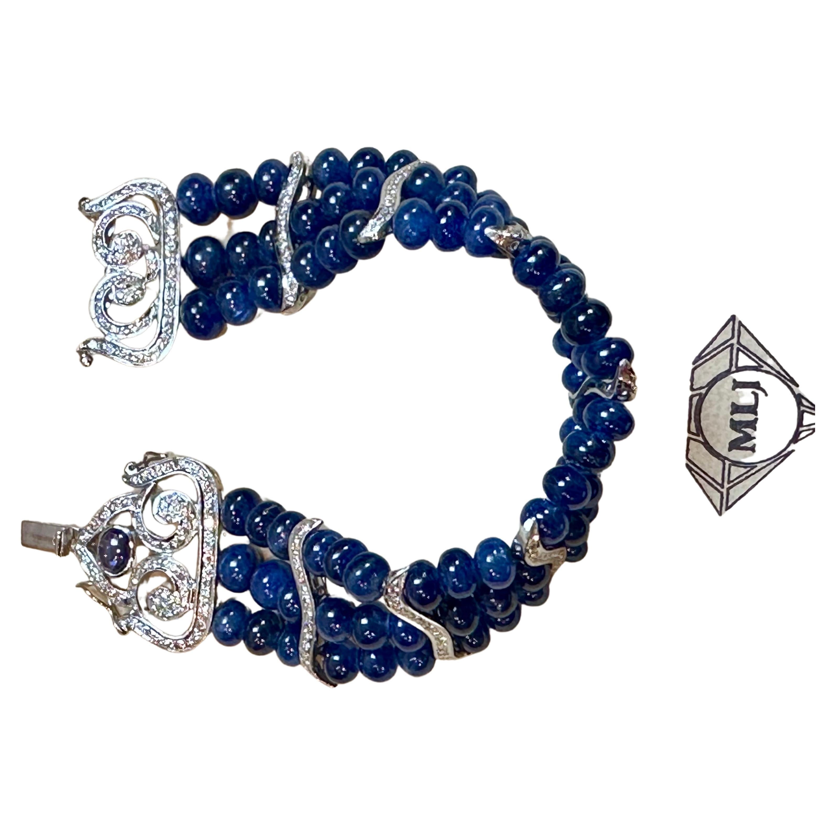 GIA Certified Burma No Heat Natural Blue Sapphire Bead & Diamond Bracelet , 18 Karat White Gold 
This exceptionally Beautiful , High Quality  bracelet has 225 Ct of GIA certified Burma Sapphire Beads with no heat Treatment

Total weight of Sapphire
