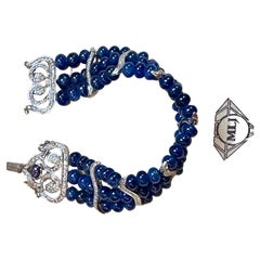 GIA Certified Burma No Heat Natural Blue Sapphire Bead & Diamond Bracelet , 18kg