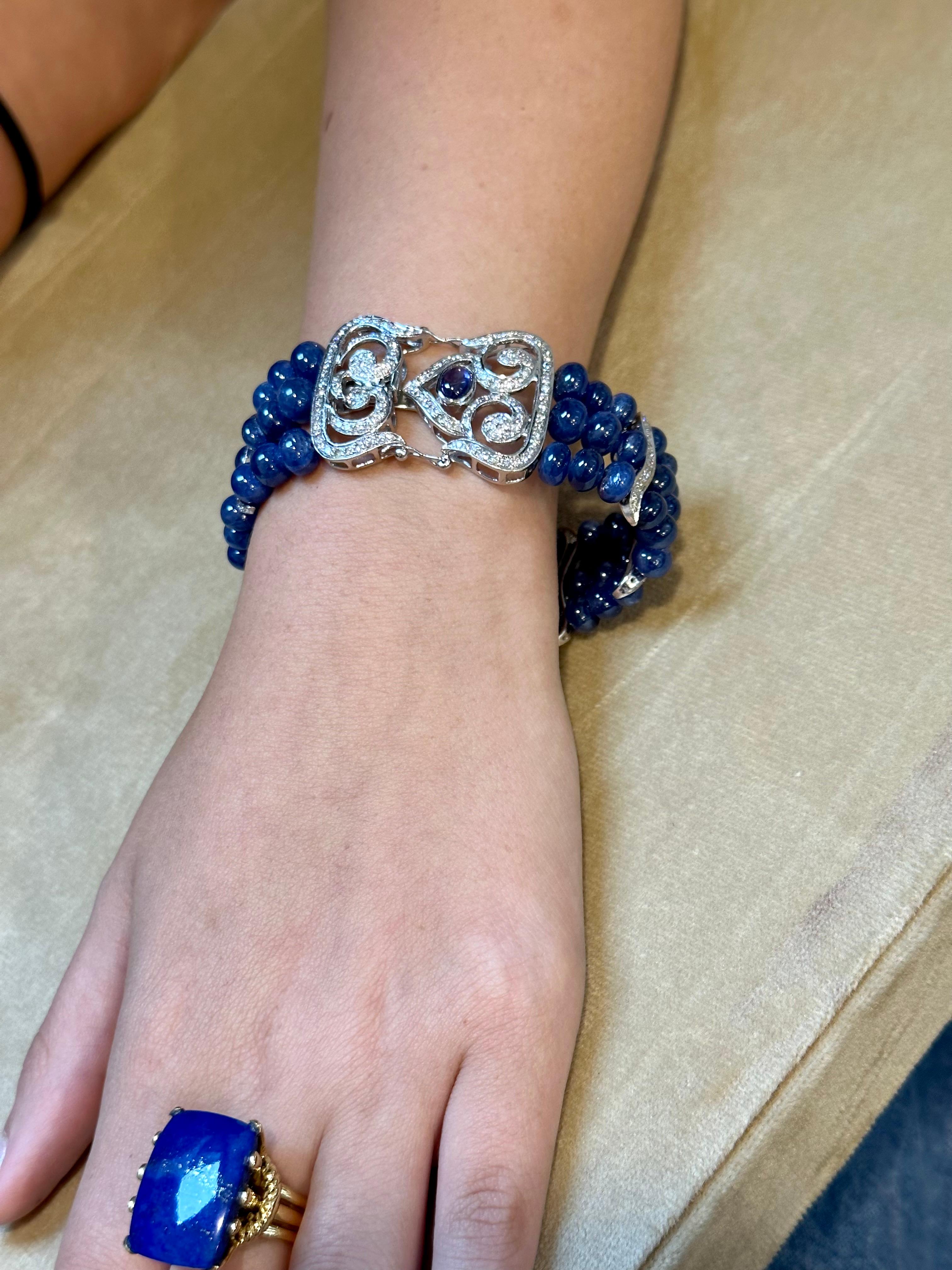 Bracelet en perles de saphir bleu naturel de Birmanie non chauffé et diamants, 18 carats, certifié GIA en vente 15