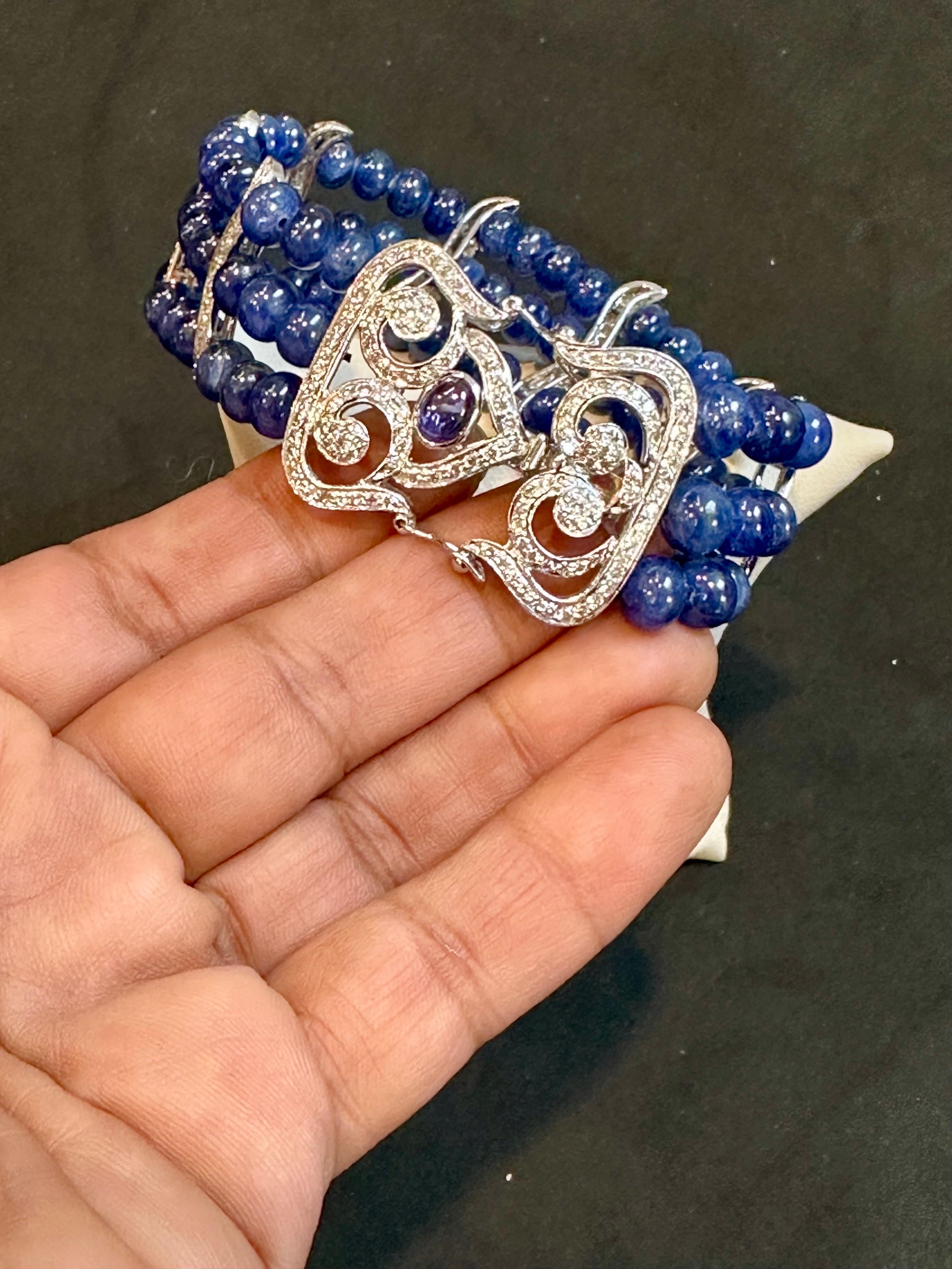 Perle Bracelet en perles de saphir bleu naturel de Birmanie non chauffé et diamants, 18 carats, certifié GIA en vente