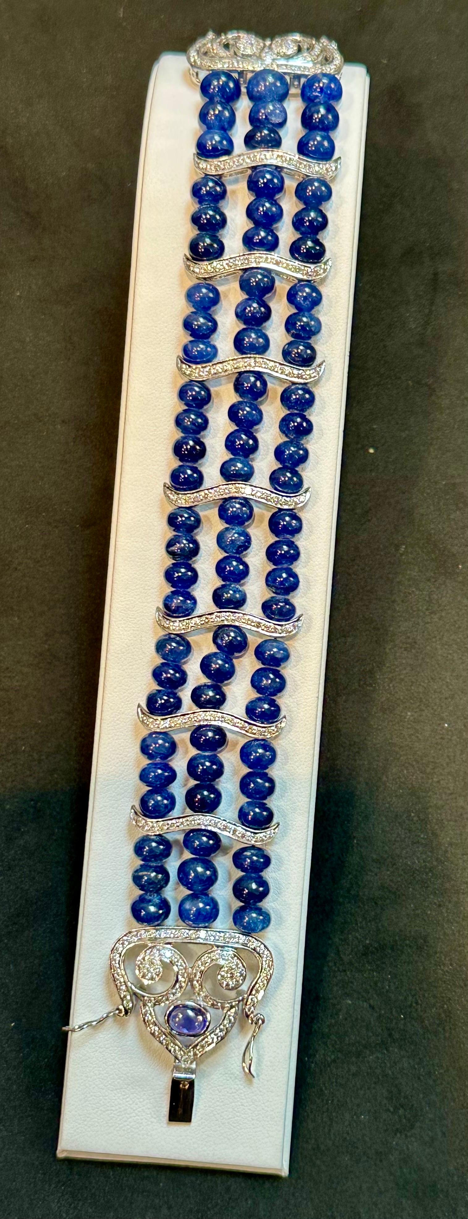 Bracelet en perles de saphir bleu naturel de Birmanie non chauffé et diamants, 18 carats, certifié GIA Excellent état - En vente à New York, NY