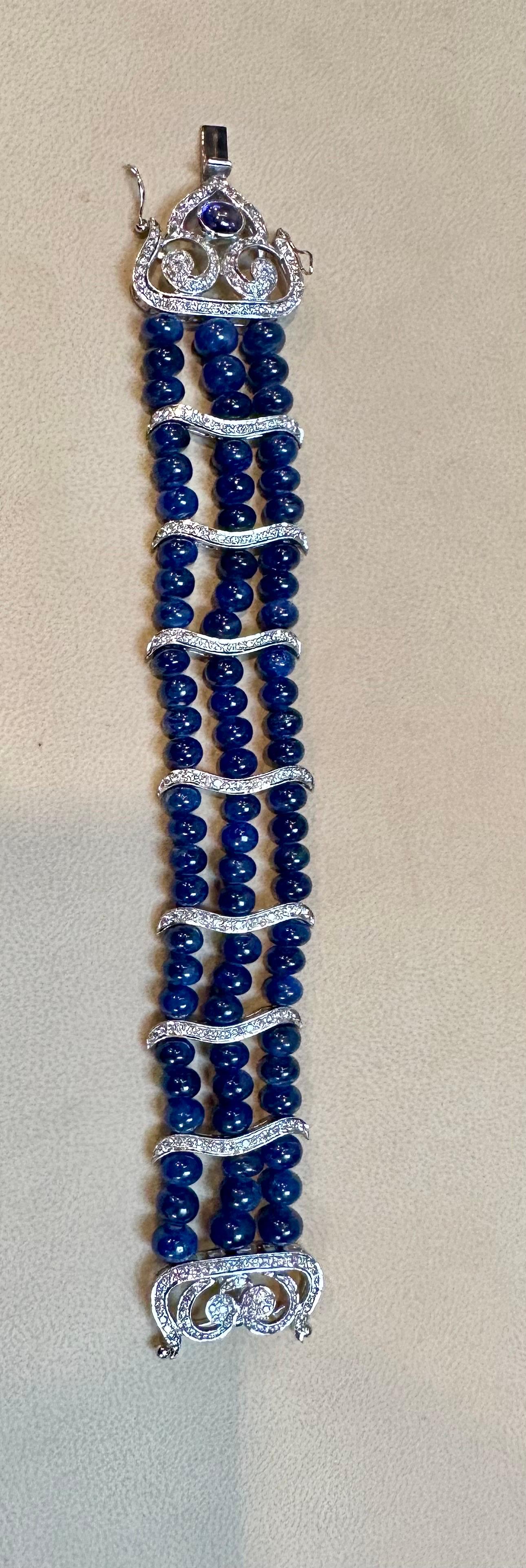 Bracelet en perles de saphir bleu naturel de Birmanie non chauffé et diamants, 18 carats, certifié GIA en vente 1