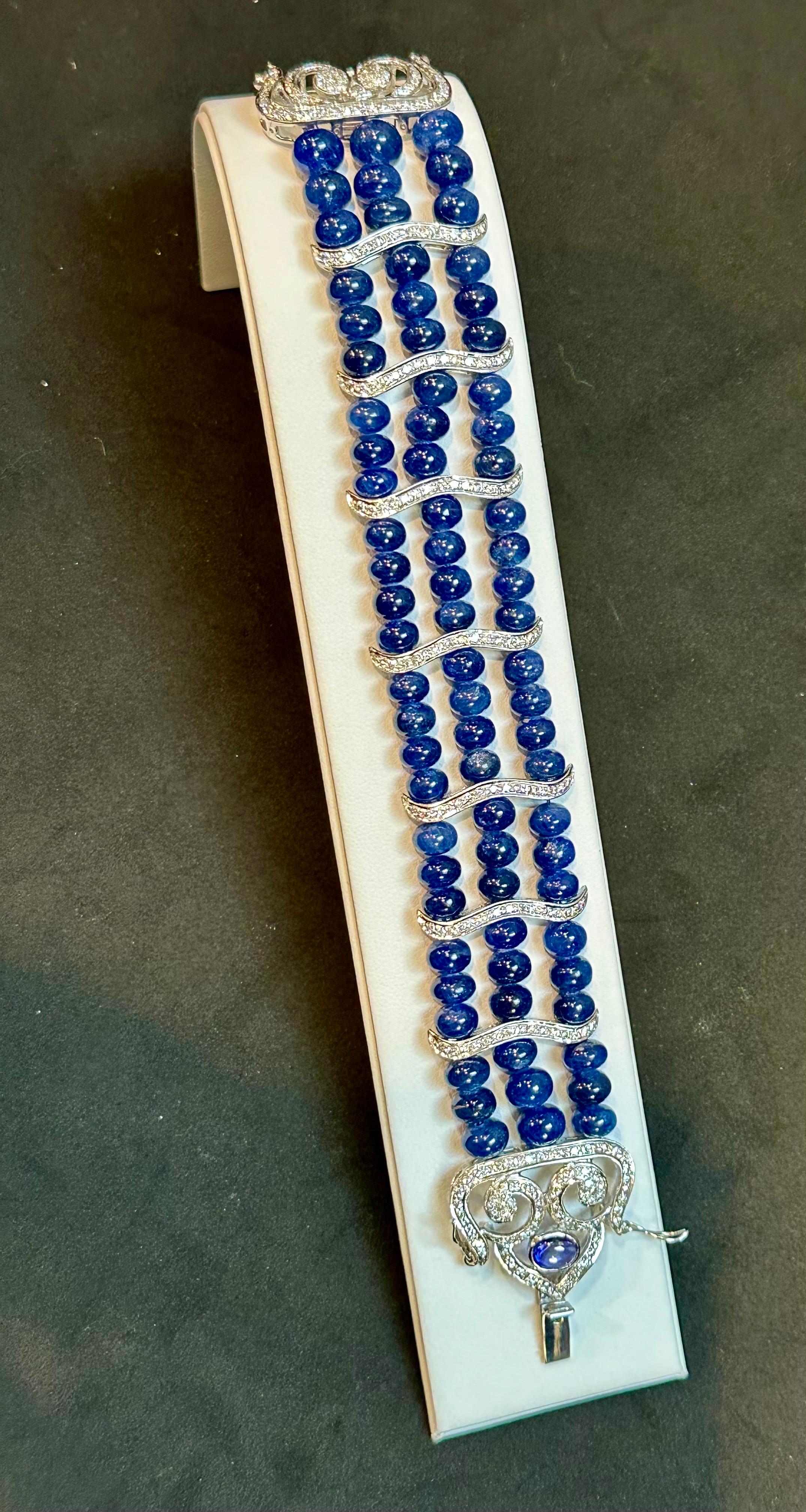 Bracelet en perles de saphir bleu naturel de Birmanie non chauffé et diamants, 18 carats, certifié GIA en vente 2