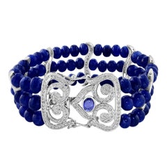Bracelet en perles de saphir bleu naturel de Birmanie non chauffé et diamants, 18 carats, certifié GIA