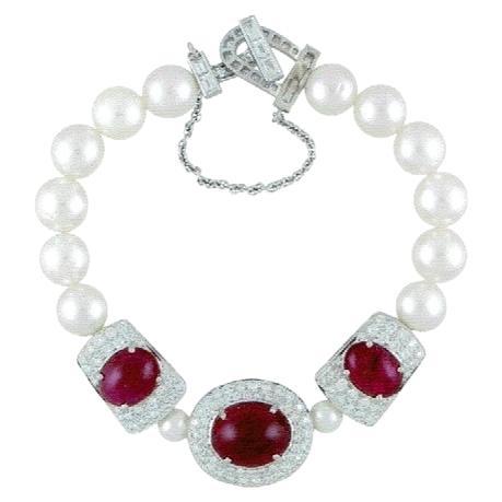 GIA Certified Burma No Heat Natural Spinel & Diamond & Pearl Bracelet, 18KWG