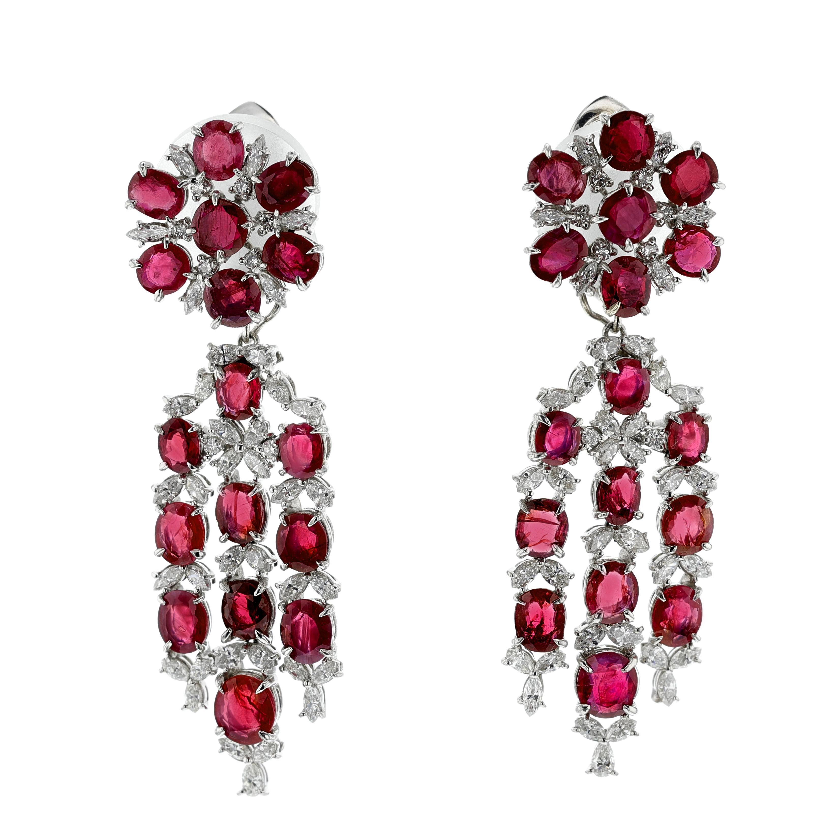 GIA Certified Burma No Heat Ruby and Diamond Day and Night Dangling Earrings made in Platinum. . The rubies weigh appx. 16.40 carats and the diamonds weigh appx. 3.70 carats, H color and VS2/SI1 clarity. The dimensions are 2.50 inch x 0.75 inches