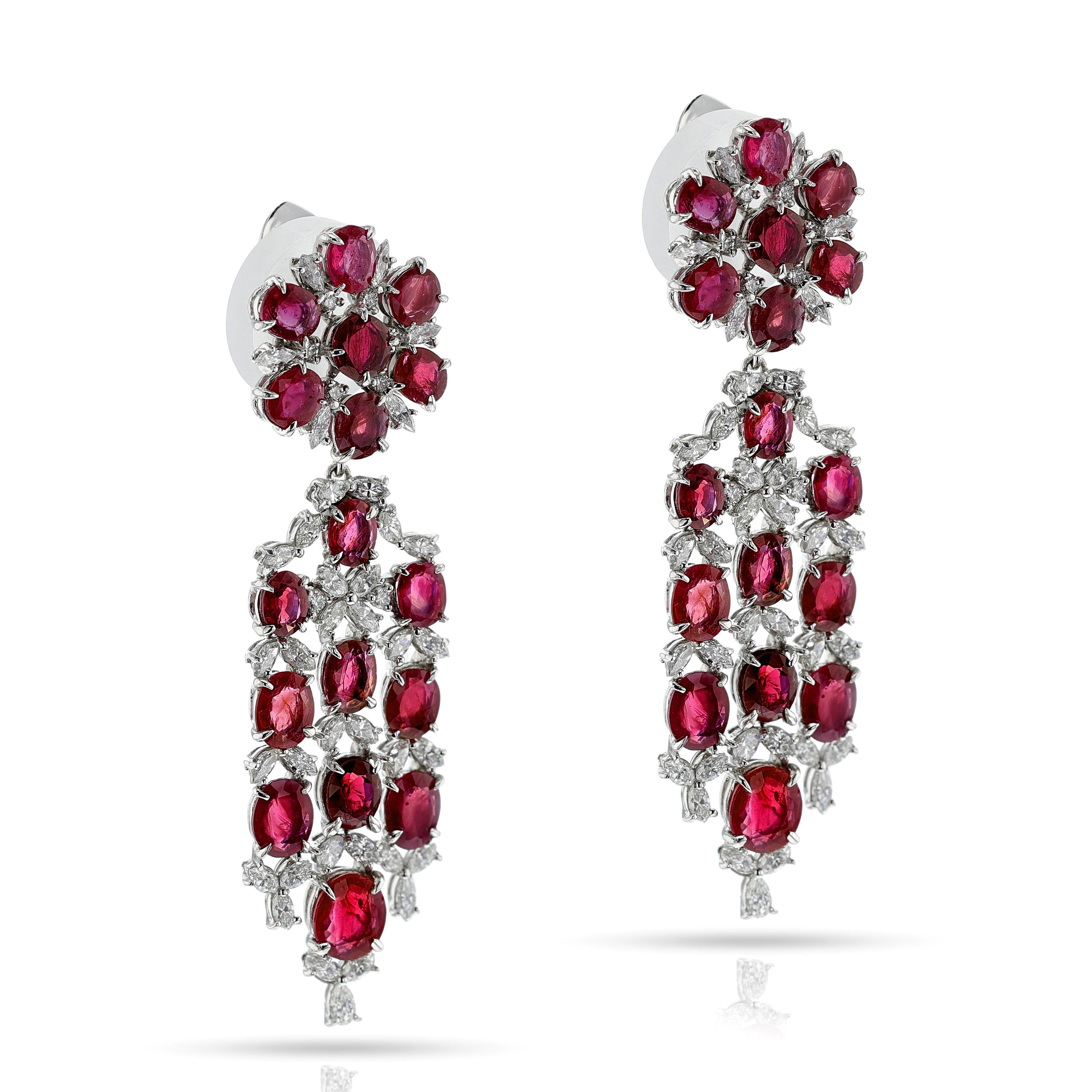GIA Certified Burma No Heat Ruby and Diamond Day and Night Dangling Earrings In Excellent Condition In New York, NY