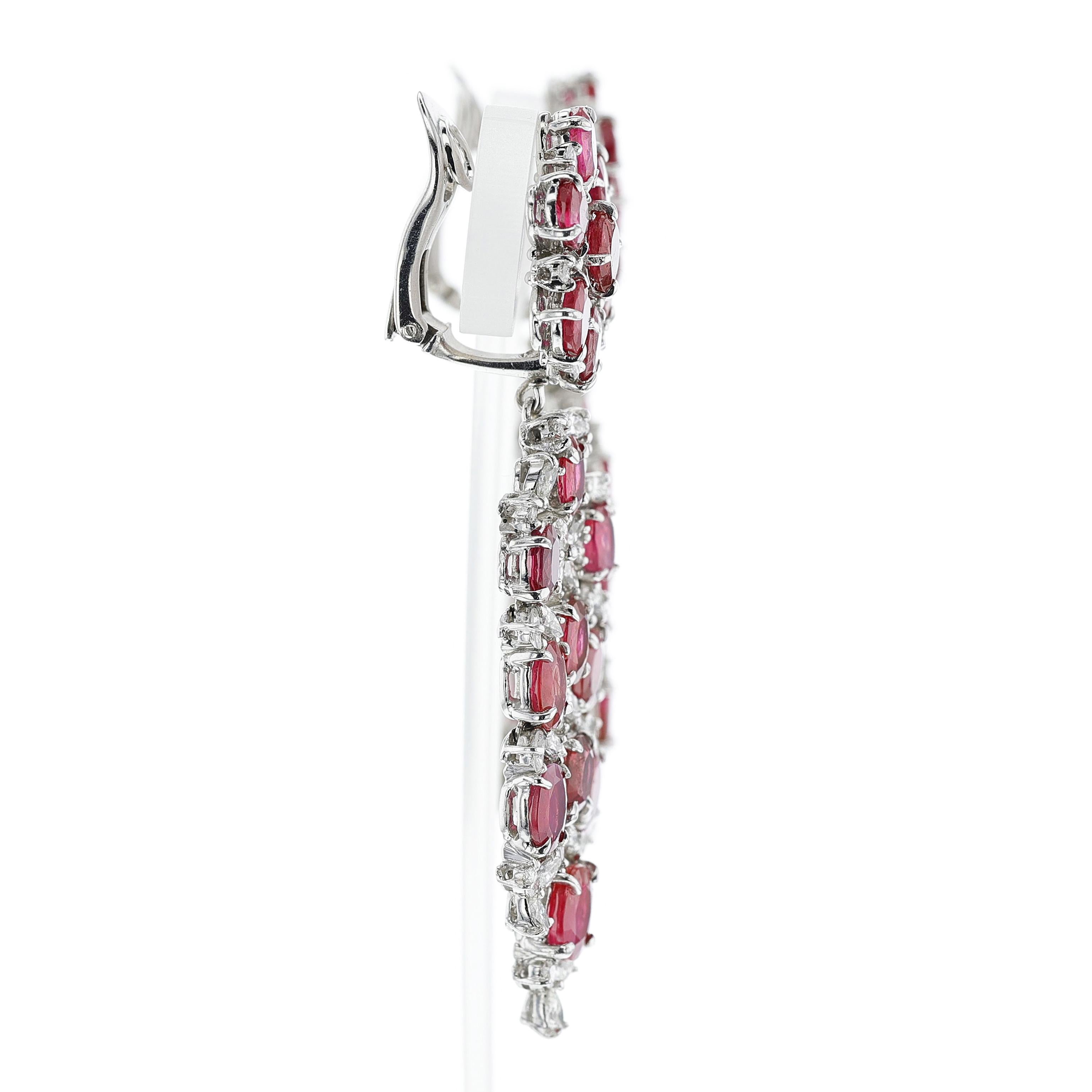 Women's or Men's GIA Certified Burma No Heat Ruby and Diamond Day and Night Dangling Earrings