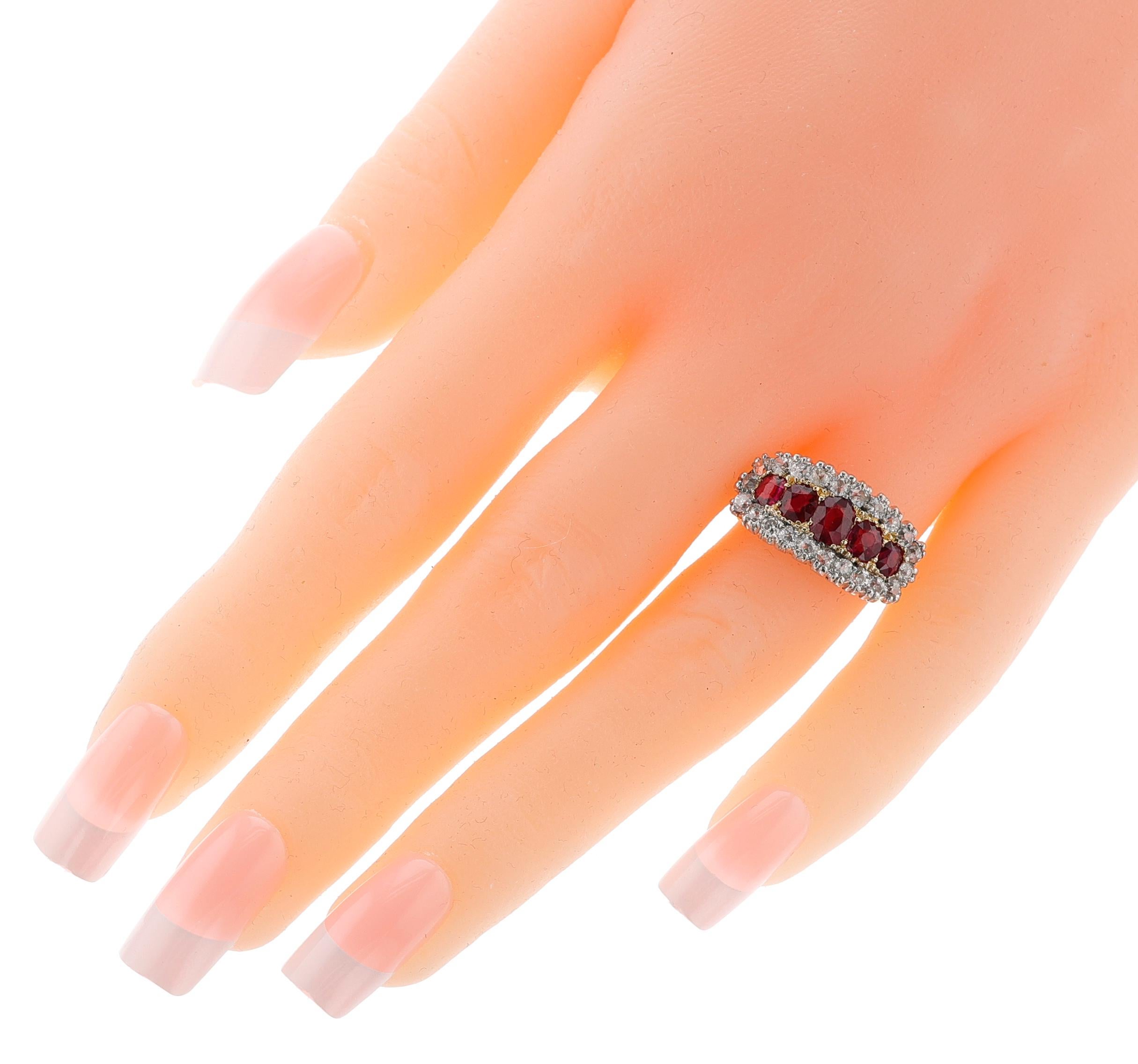 Mixed Cut GIA Certified Burma No Heat Ruby and Diamond Victorian Ring, 18k and Platinum For Sale