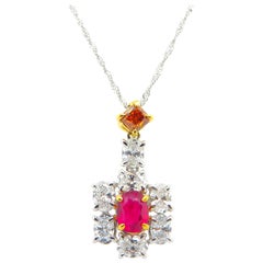 GIA Certified Burma No Heat Ruby and Fancy Deep Yellowish Orange Diamond Pendant