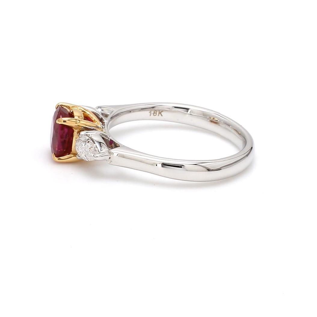 Contemporary GIA Certified Burma No Heat Ruby Diamond 18 Karat White Gold Pear Diamond Ring For Sale