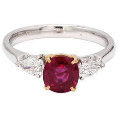 GIA Certified Burma No Heat Ruby Diamond 18 Karat White Gold Pear Diamond Ring