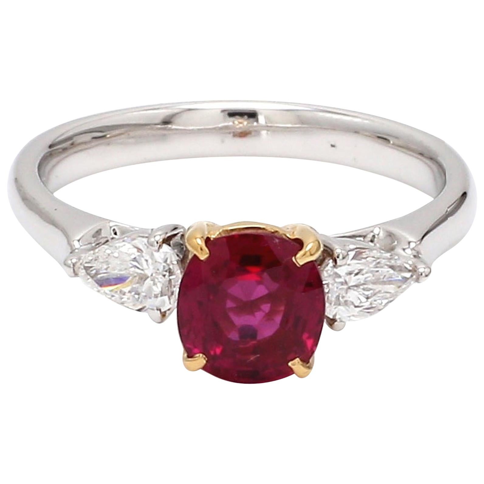 GIA Certified Burma No Heat Ruby Diamond 18 Karat White Gold Ring For Sale