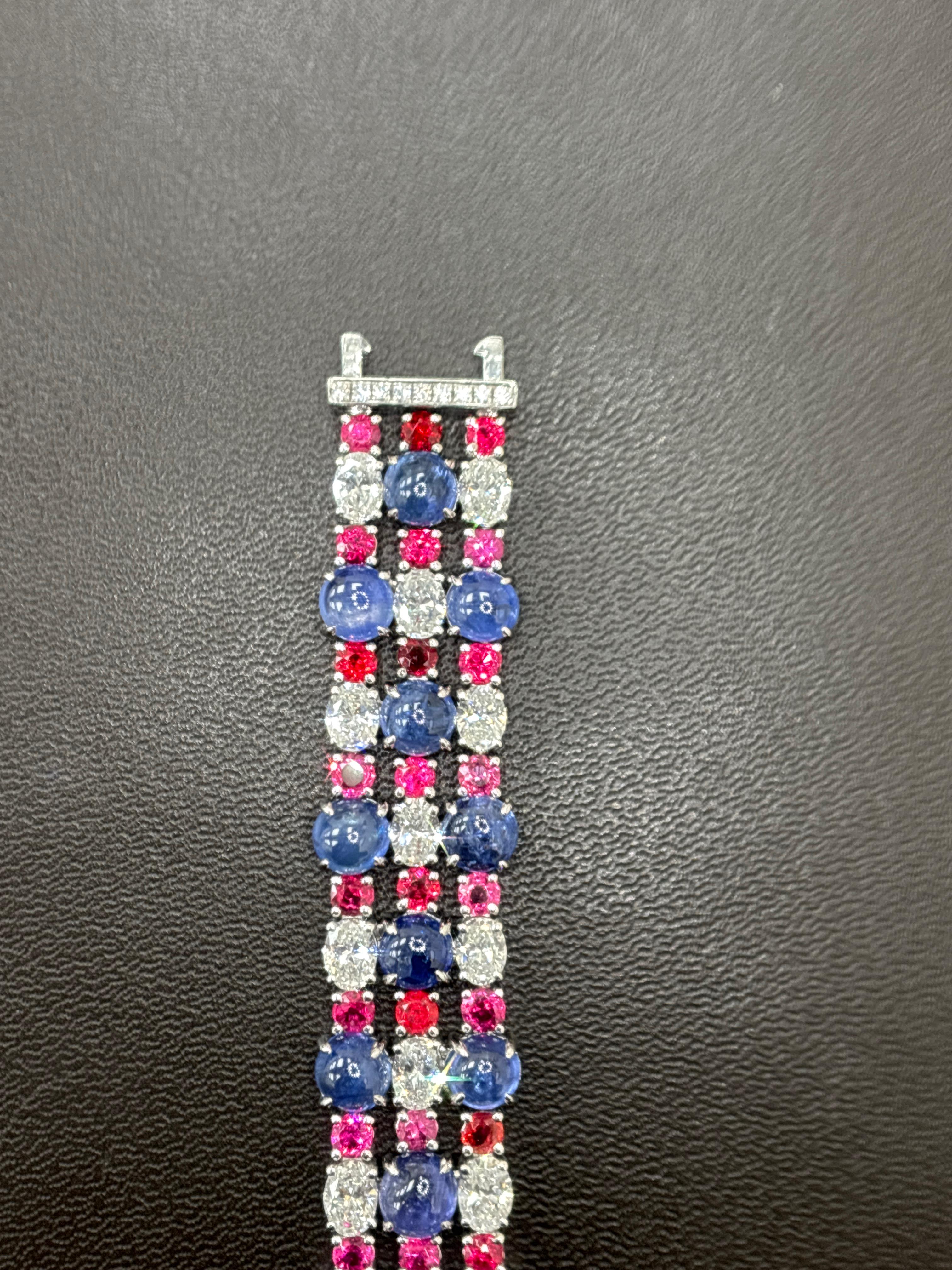 GIA Certified Burma No Heat Sapphire Cabochon Spinel Diamond Platinum Bracelet en venta 5