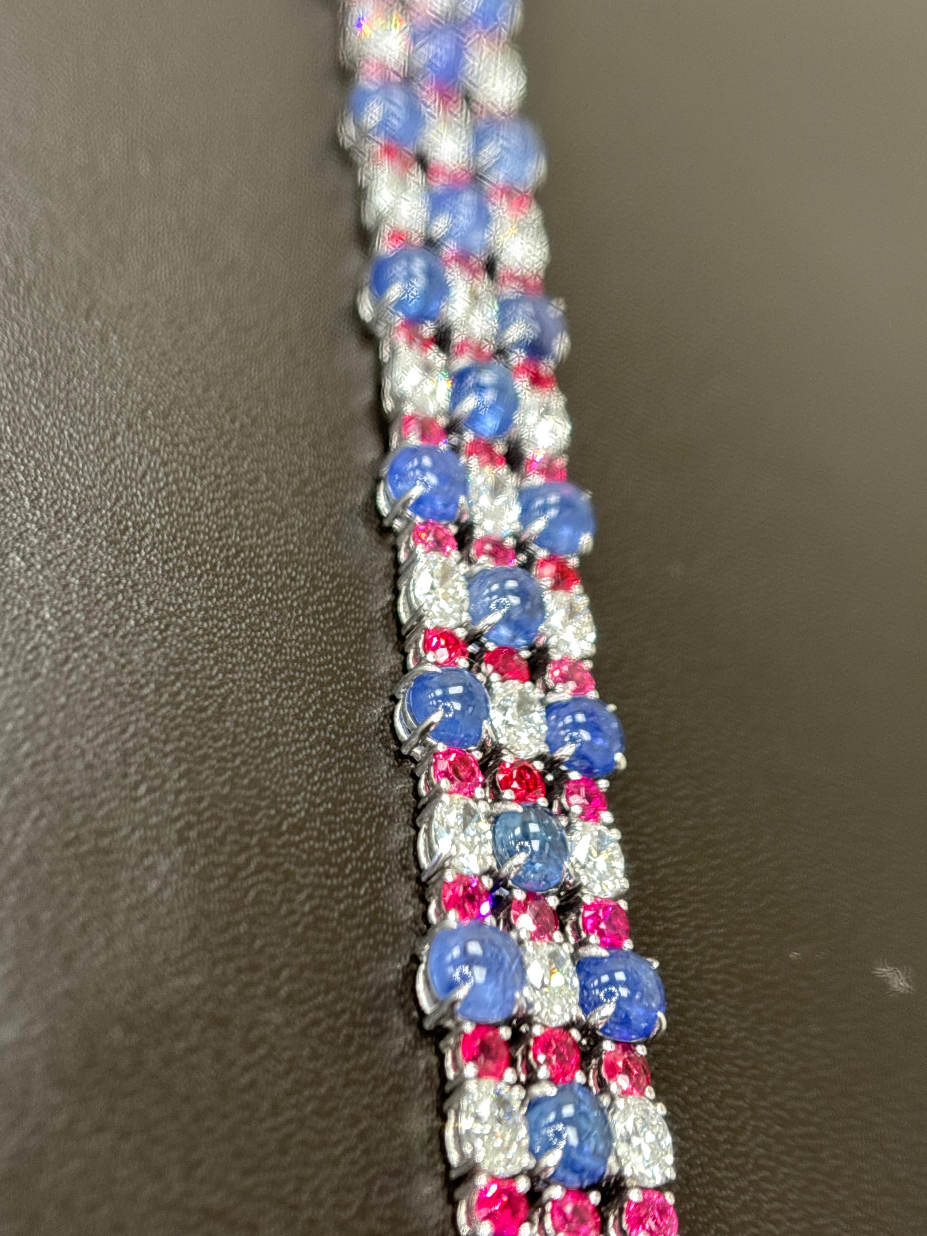GIA Certified Burma No Heat Sapphire Cabochon Spinel Diamond Platinum Bracelet en venta 6