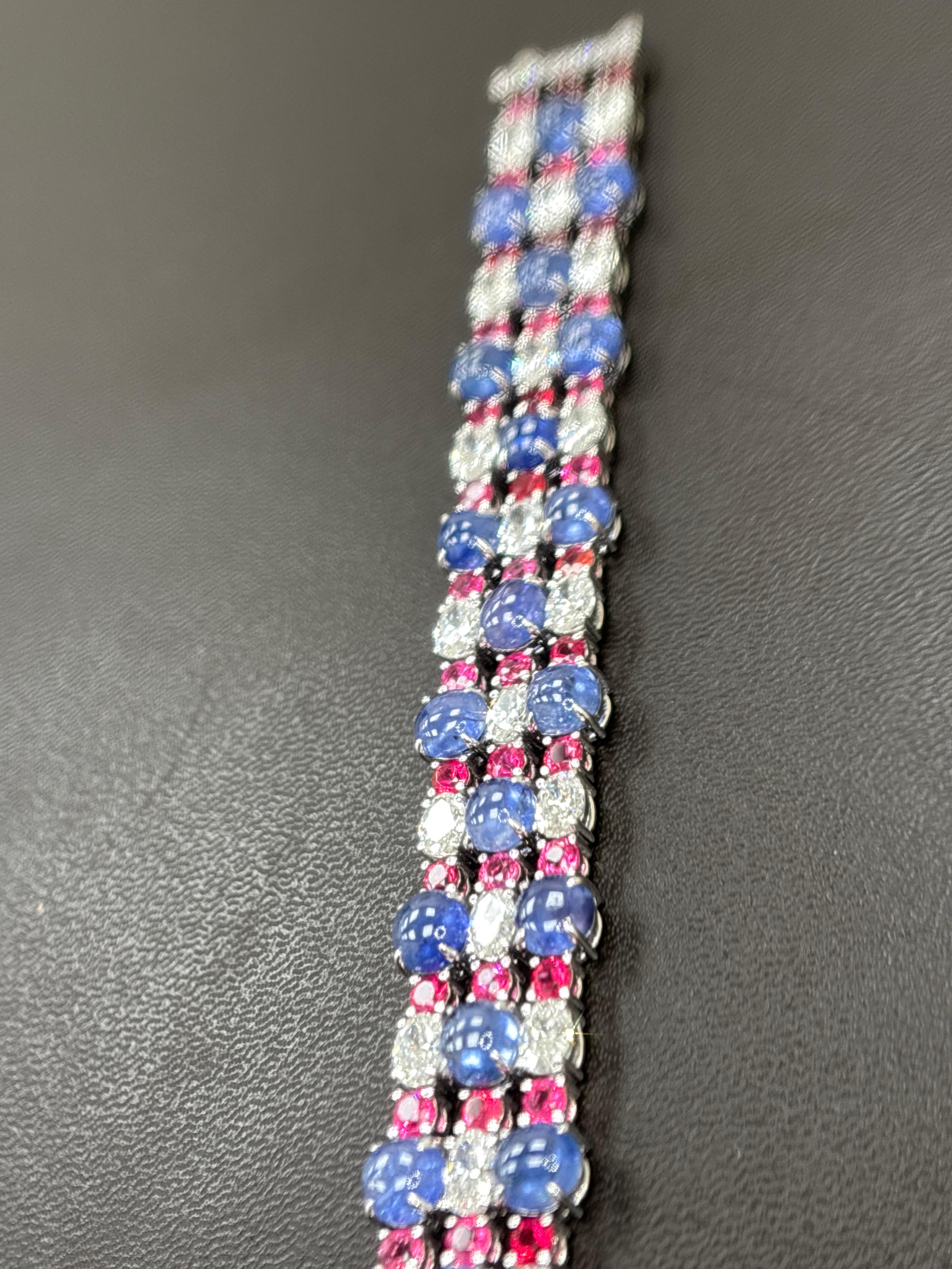 GIA Certified Burma No Heat Sapphire Cabochon Spinel Diamond Platinum Bracelet en venta 7