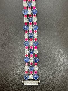 GIA Certified Burma No Heat Sapphire Cabochon Spinel Diamond Platinum Bracelet