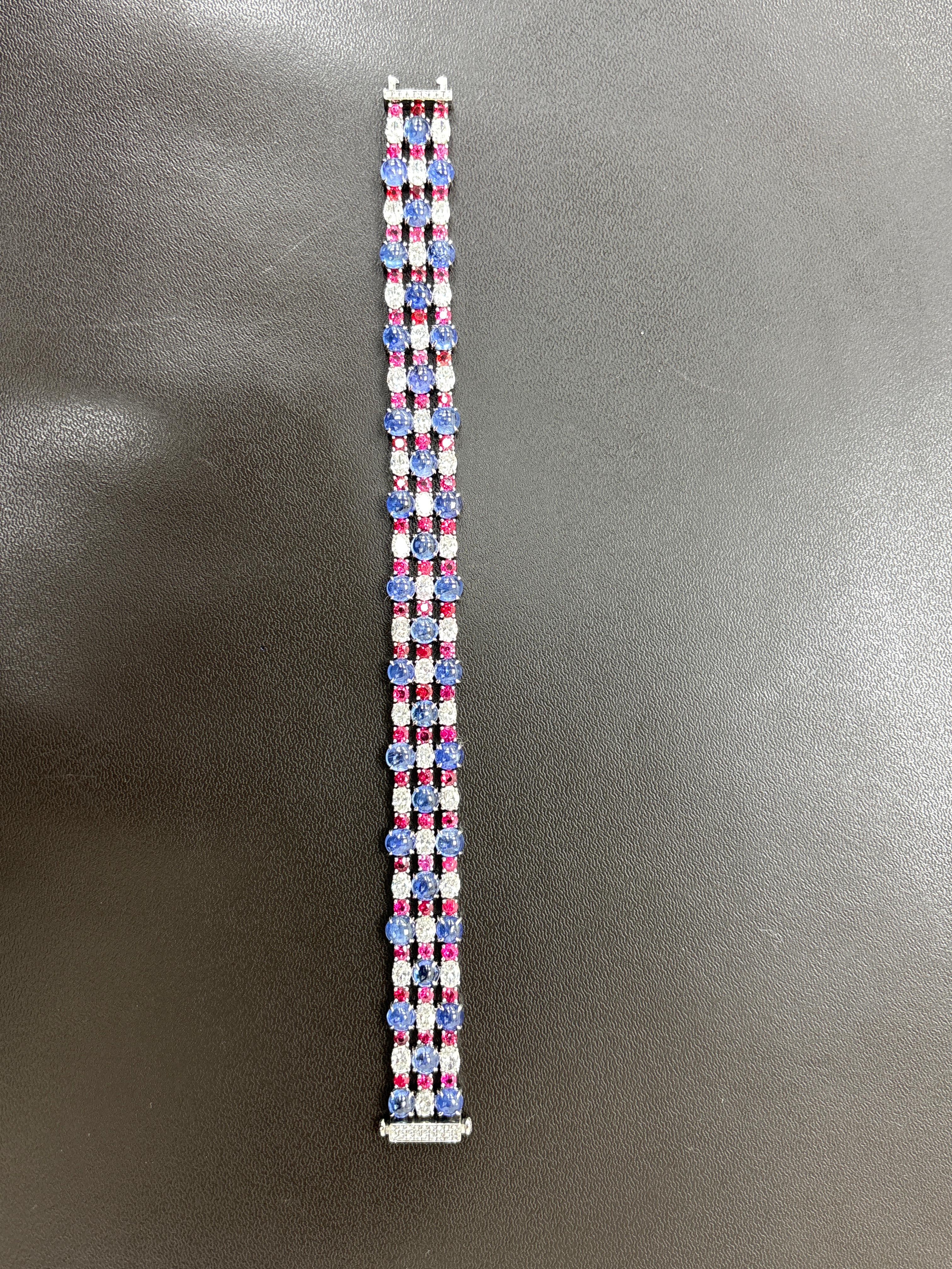 GIA Certified Burma No Heat Sapphire Cabochon Spinel Diamond Platinum Bracelet Cabujón en venta