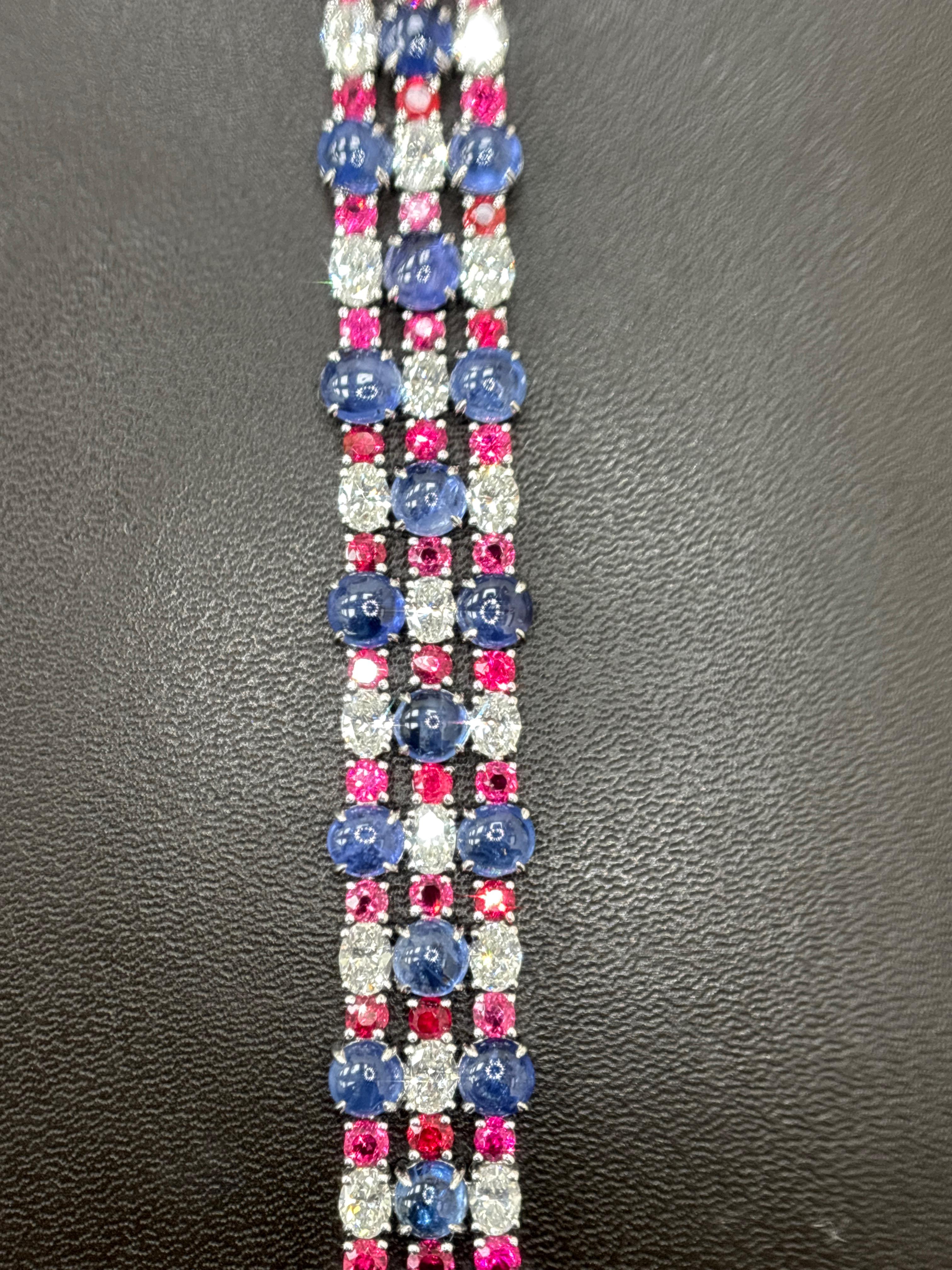 GIA Certified Burma No Heat Sapphire Cabochon Spinel Diamond Platinum Bracelet en Nuevo estado para la venta en Kowloon, HK