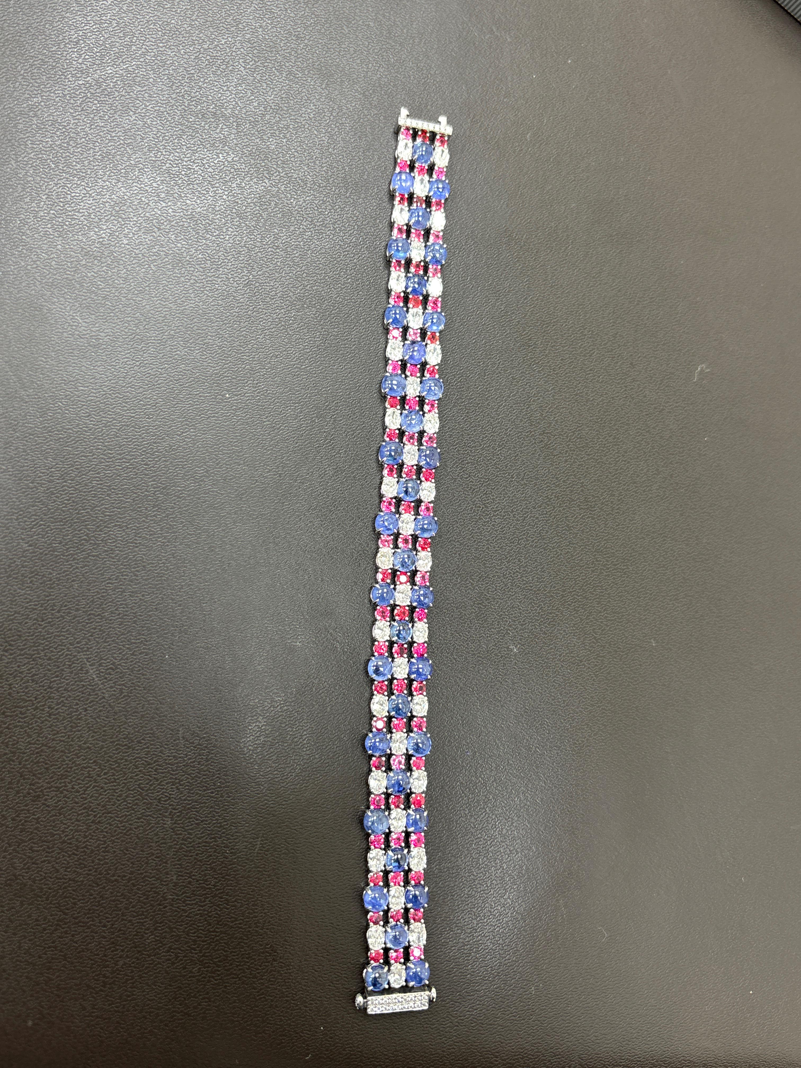 GIA Certified Burma No Heat Sapphire Cabochon Spinel Diamond Platinum Bracelet en venta 1