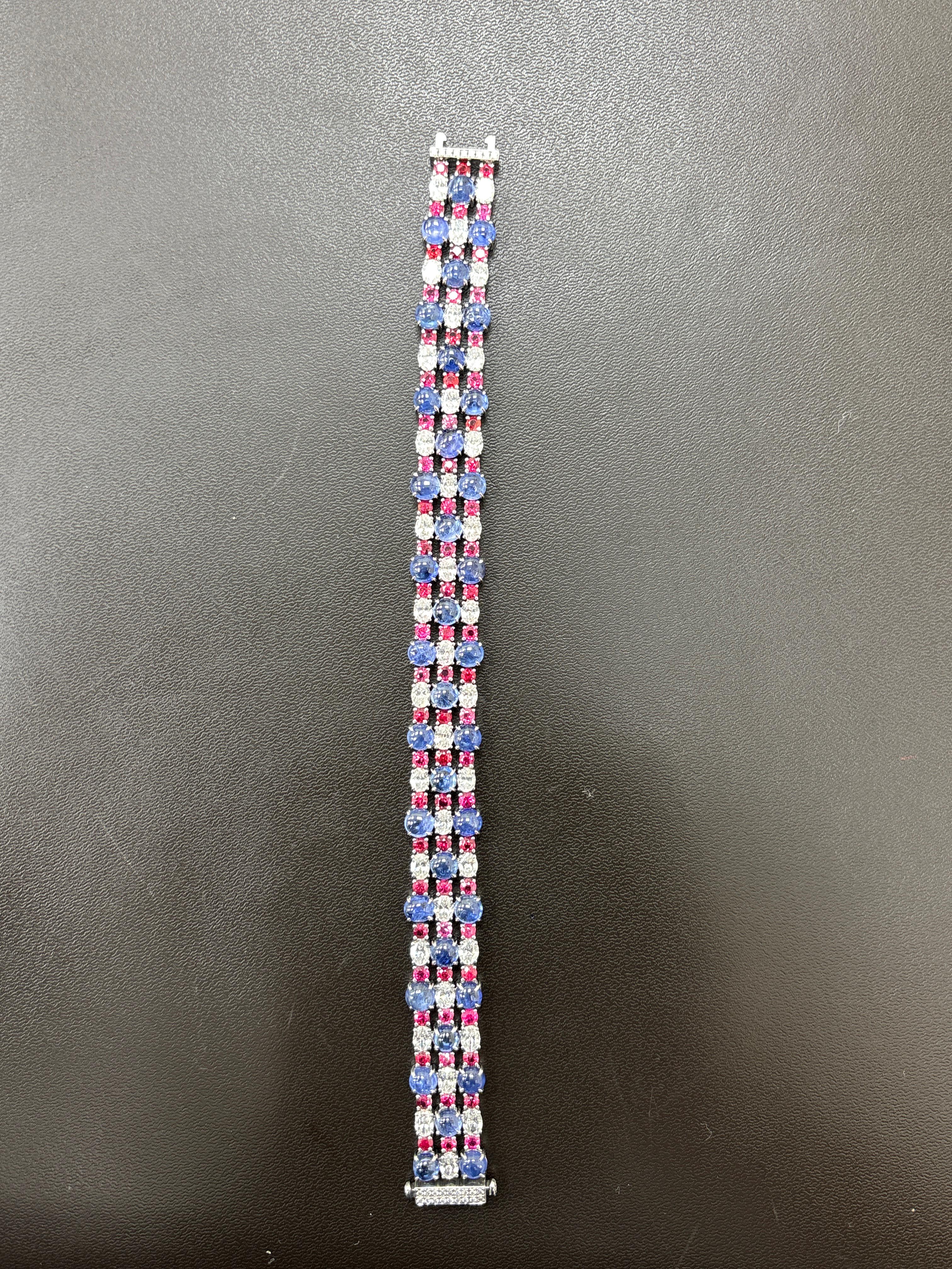 GIA Certified Burma No Heat Sapphire Cabochon Spinel Diamond Platinum Bracelet en venta 2