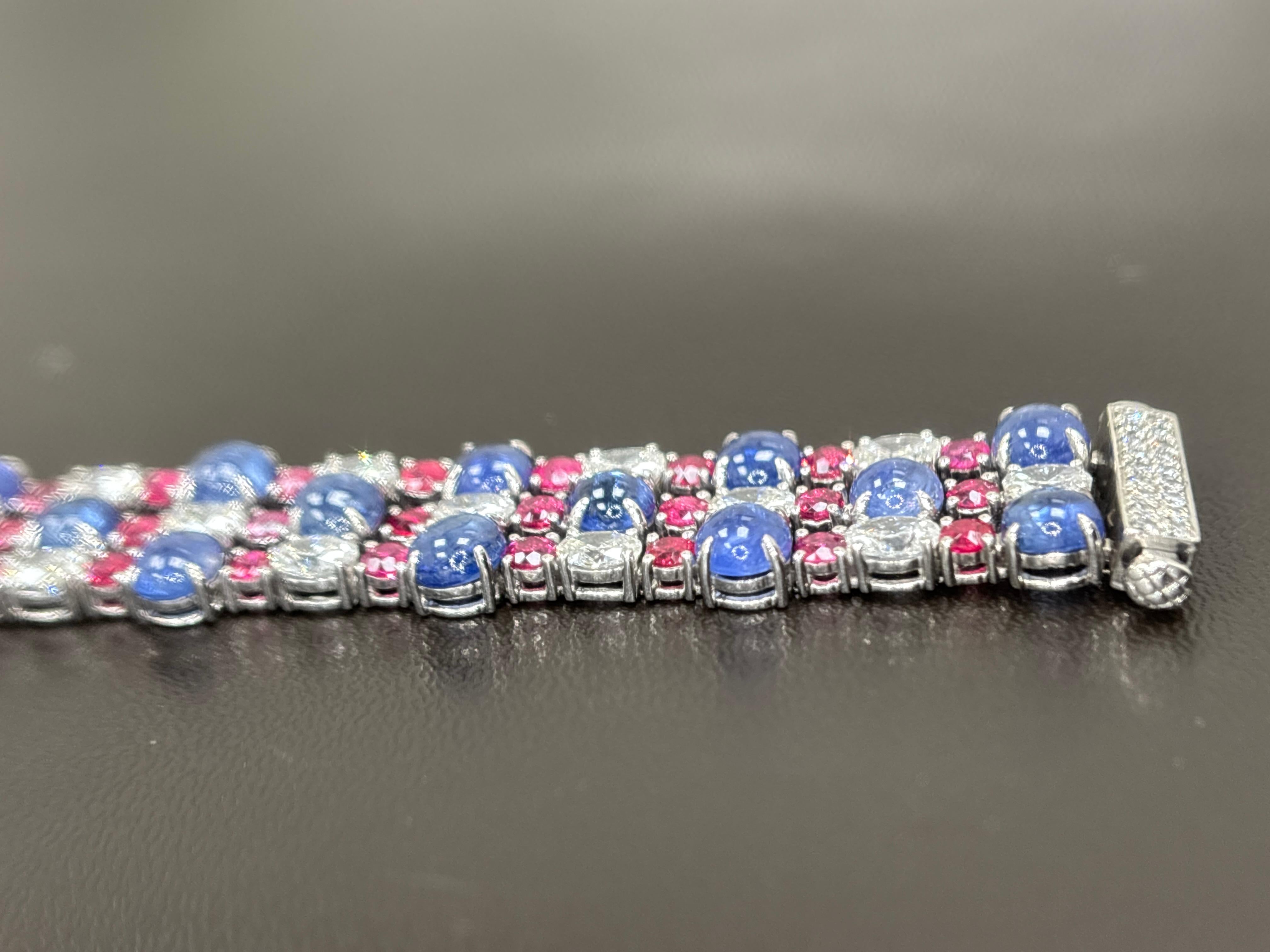 GIA Certified Burma No Heat Sapphire Cabochon Spinel Diamond Platinum Bracelet en venta 3