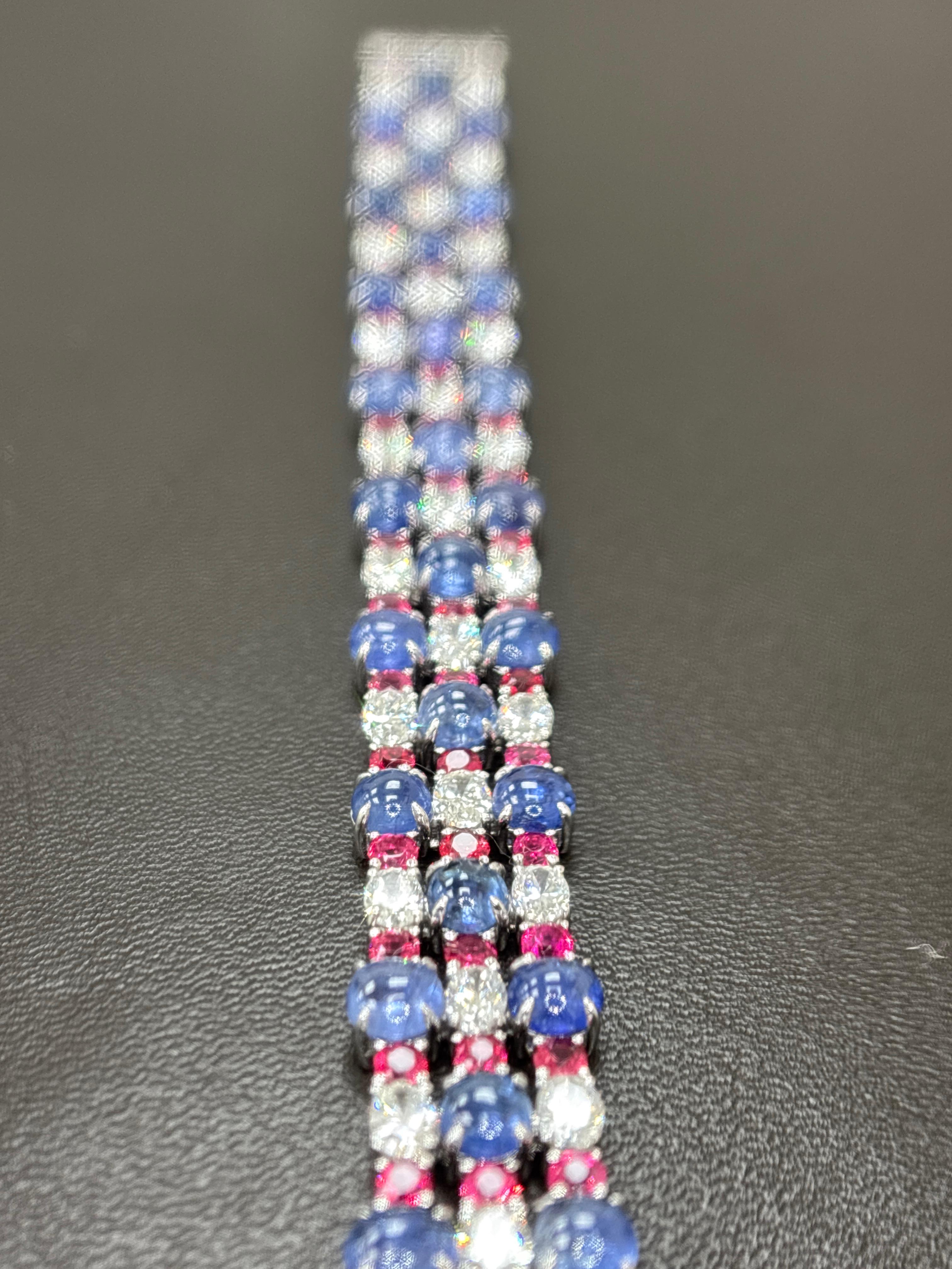 GIA Certified Burma No Heat Sapphire Cabochon Spinel Diamond Platinum Bracelet en venta 4