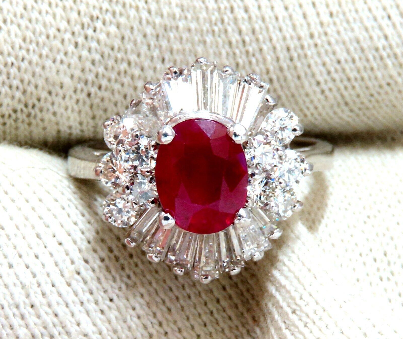 Women's or Men's GIA Certified Burma Ruby 1.75ct Ballerina Cocktail Diamond ring 14kt For Sale
