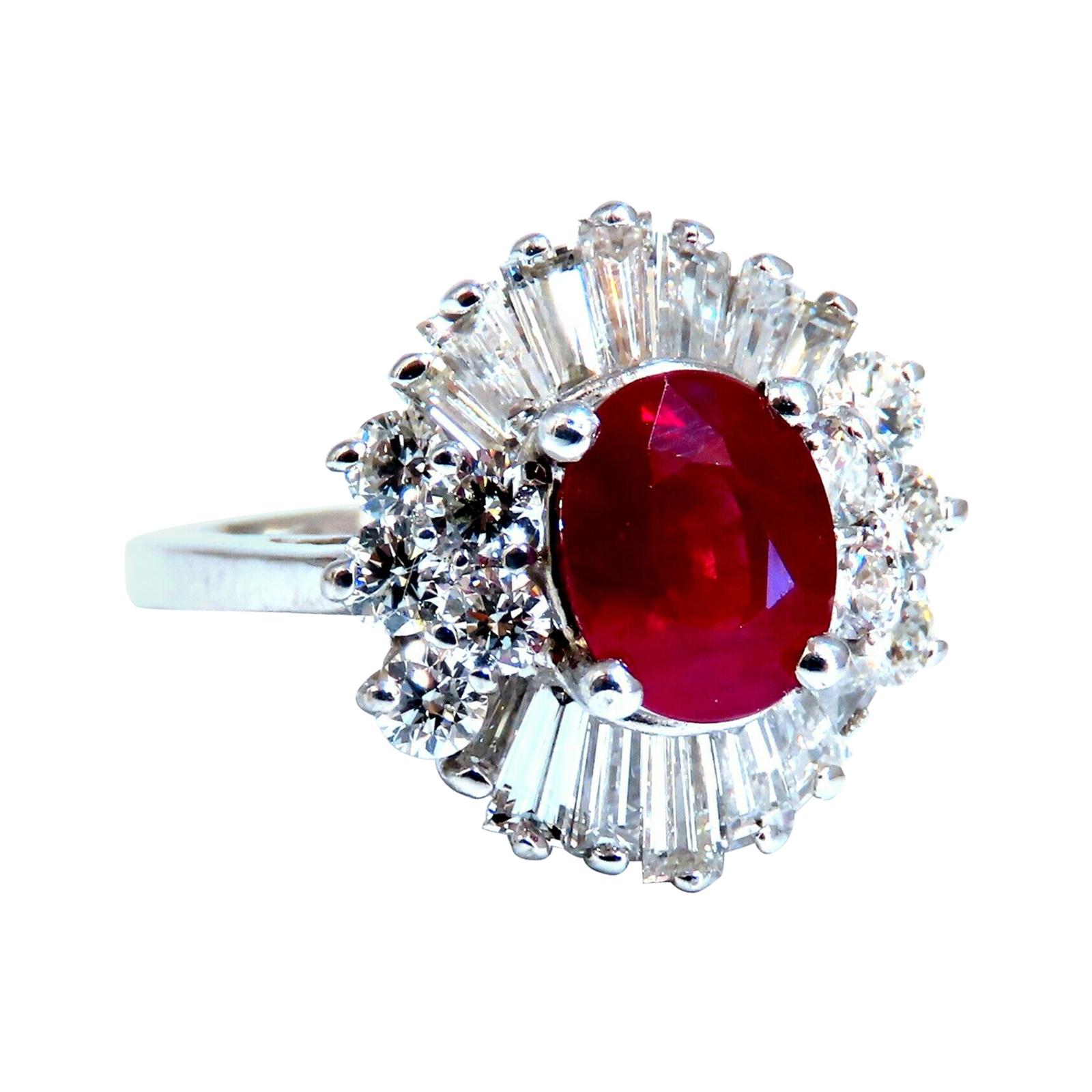 GIA Certified Burma Ruby 1.75ct Ballerina Cocktail Diamond Ring 14kt For Sale