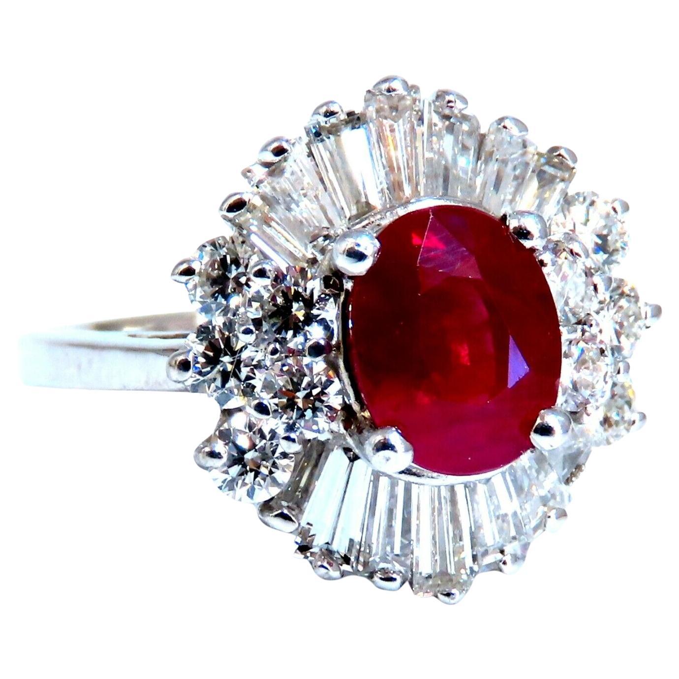 Bague cocktail ballerine de 14 carats avec rubis de Birmanie certifié GIA de 1,75 carat