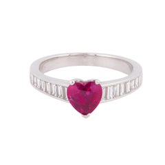 GIA Certified Burma Ruby and Diamond 18k White Gold Ring Size 6.75