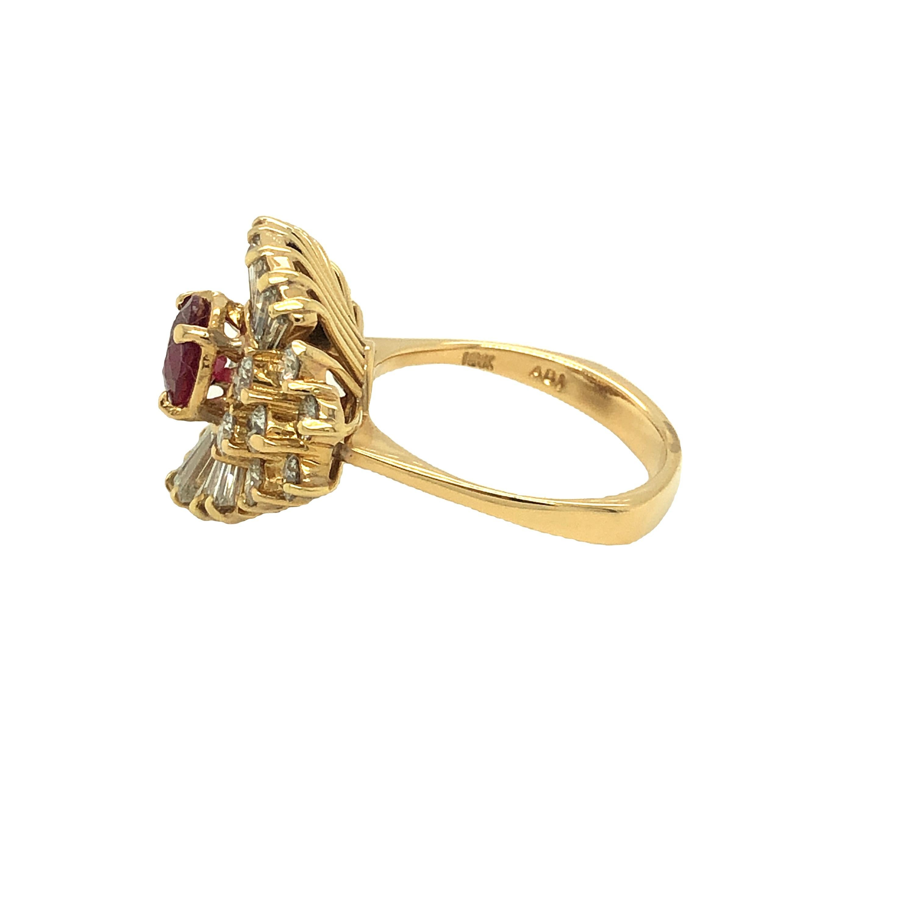 GIA Certified Burma Ruby and Diamond Ballerina Ring 18k Yellow Gold In Excellent Condition For Sale In beverly hills, CA