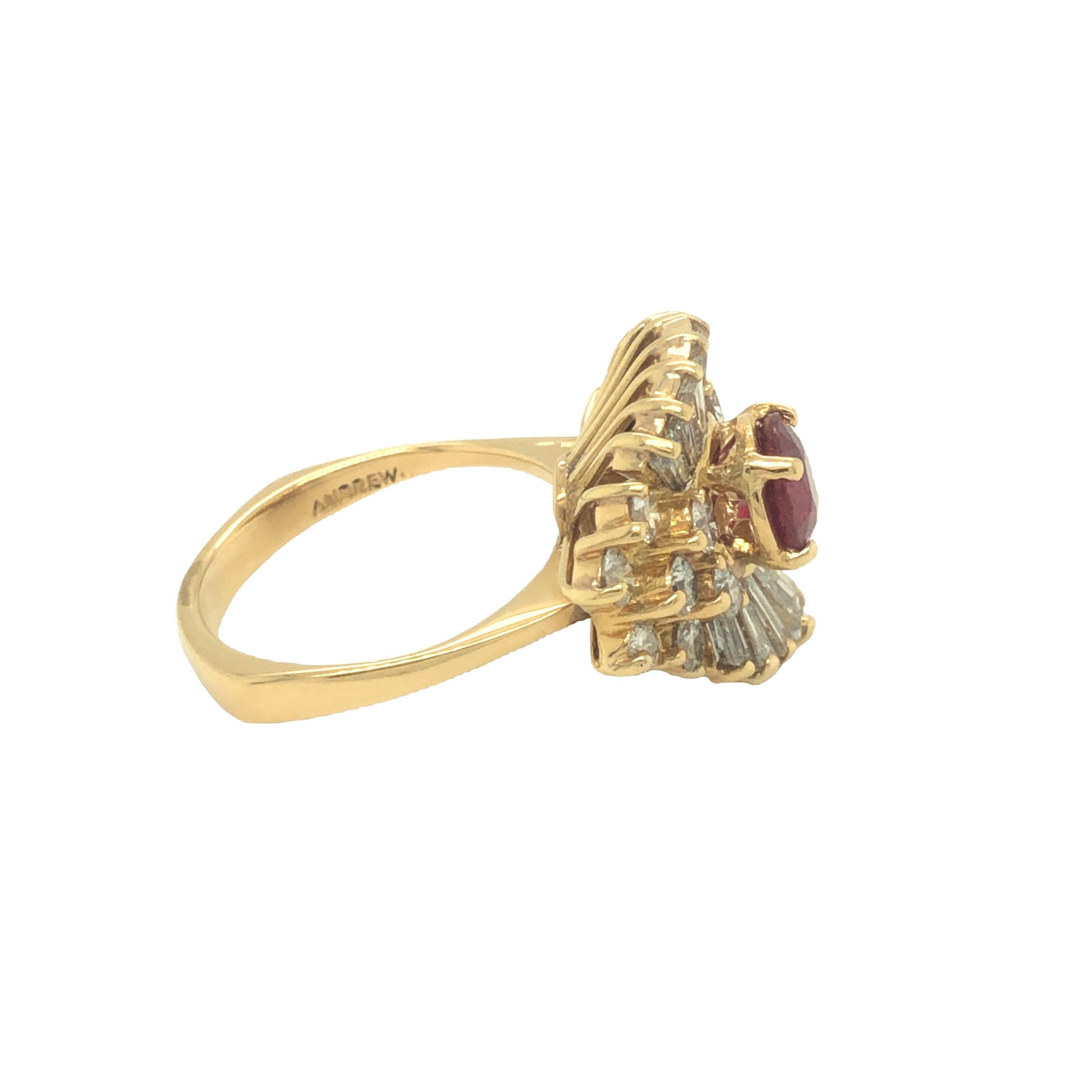 GIA Certified Burma Ruby and Diamond Ballerina Ring 18k Yellow Gold For Sale 2