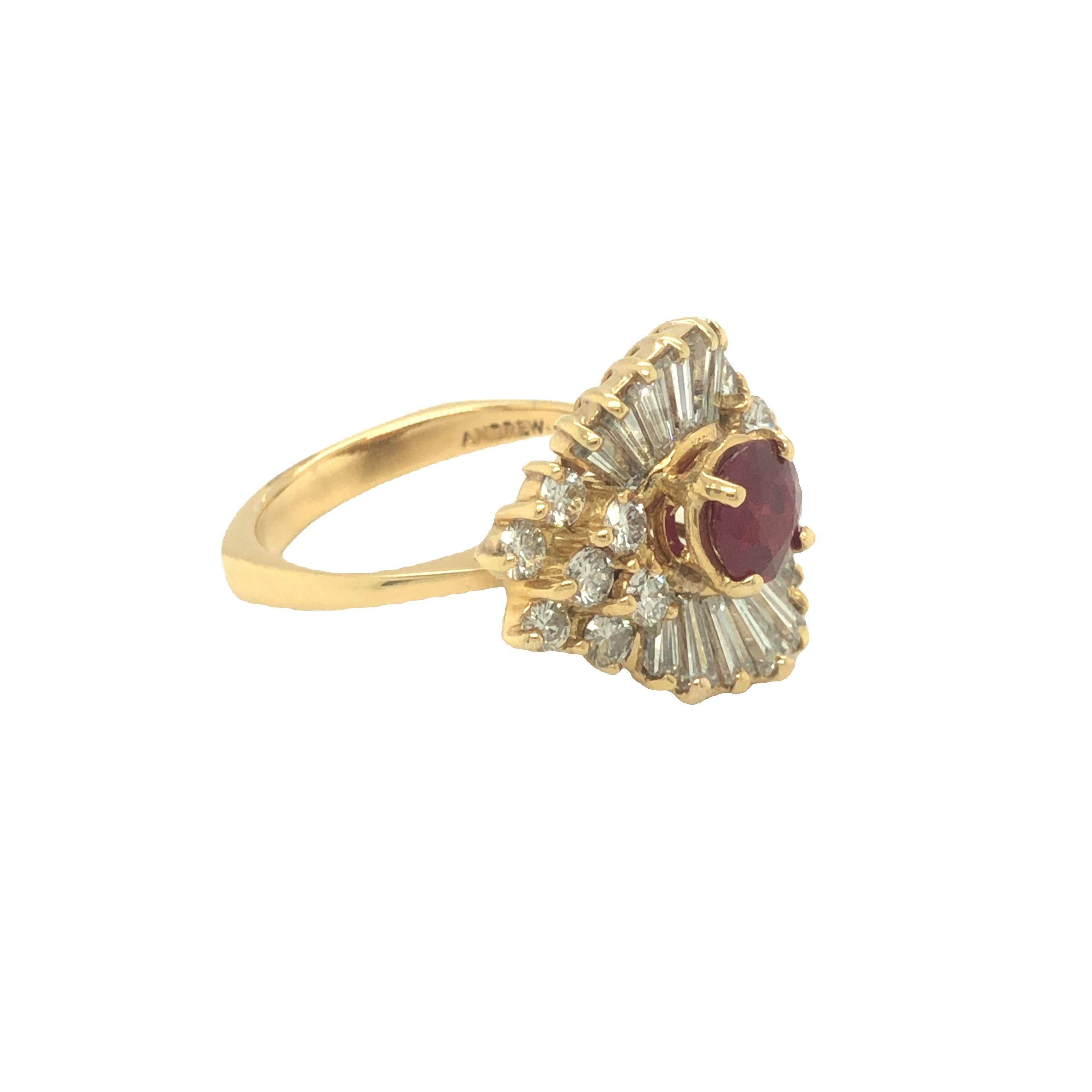 GIA Certified Burma Ruby and Diamond Ballerina Ring 18k Yellow Gold For Sale 3