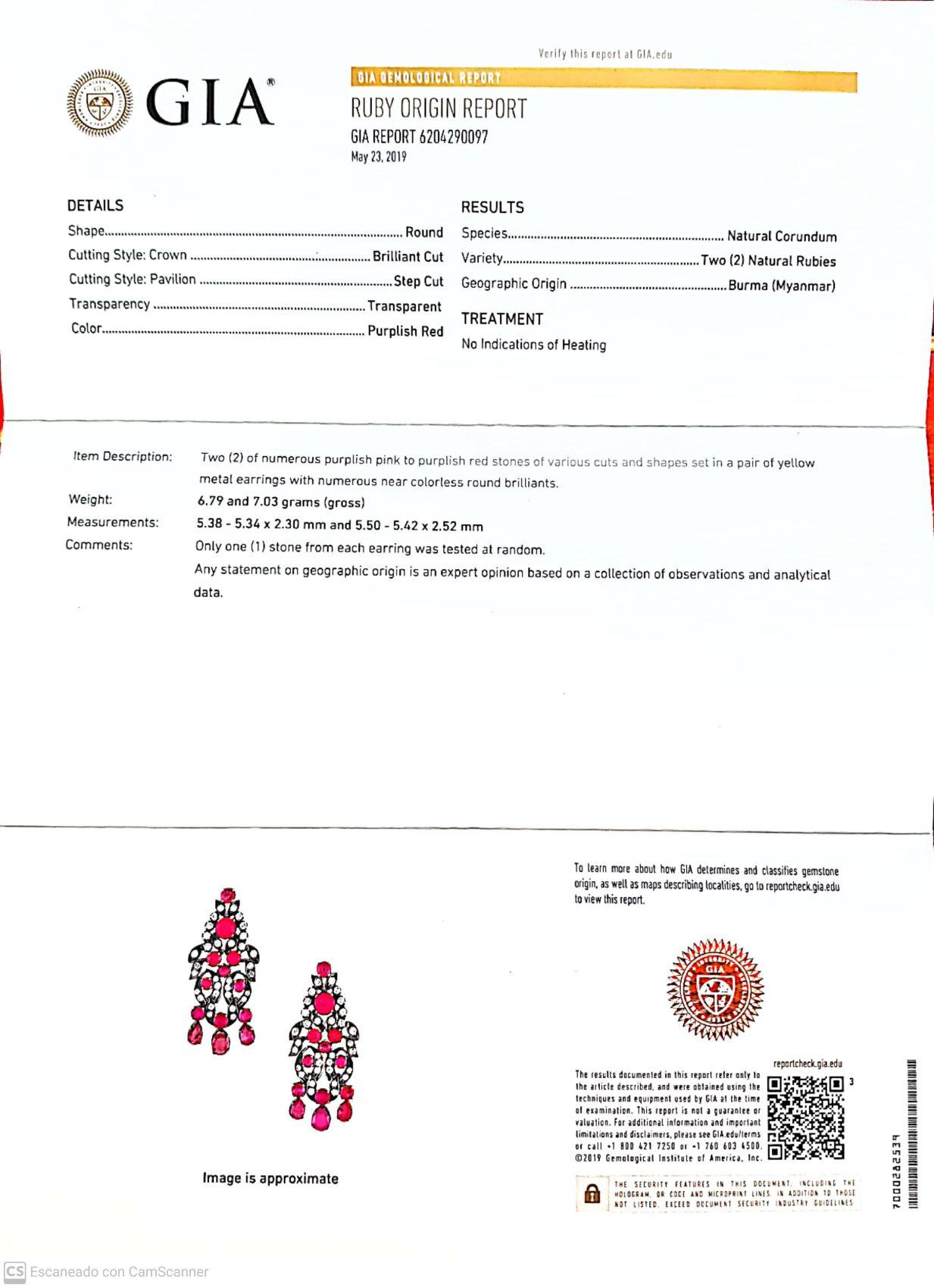 Boucles d'oreilles en cascade en rubis de Birmanie et diamants certifiés GIA en vente 2