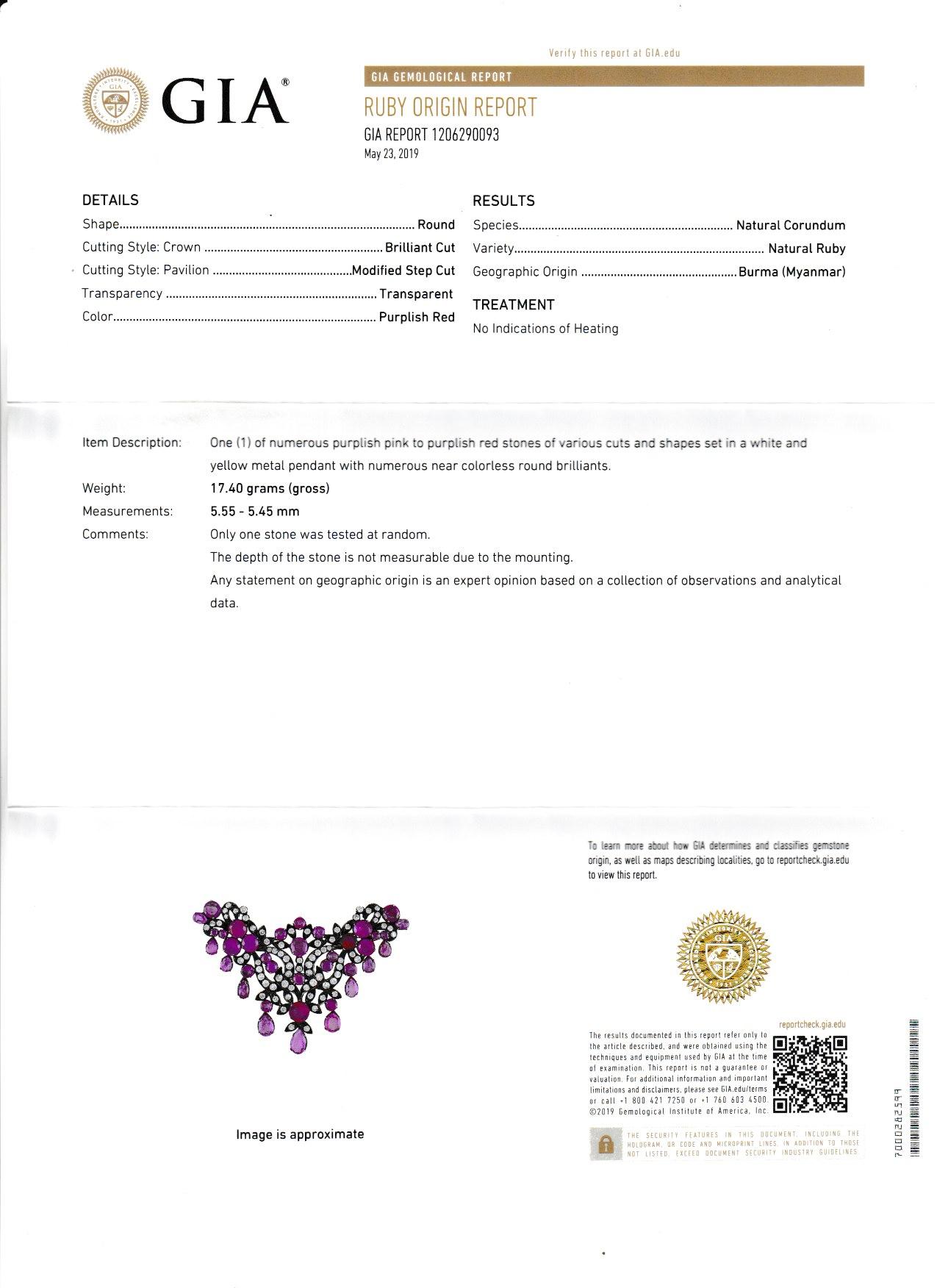 Collier guirlande en rubis de Birmanie et diamants certifiés GIA Bon état - En vente à OVIEDO, AS