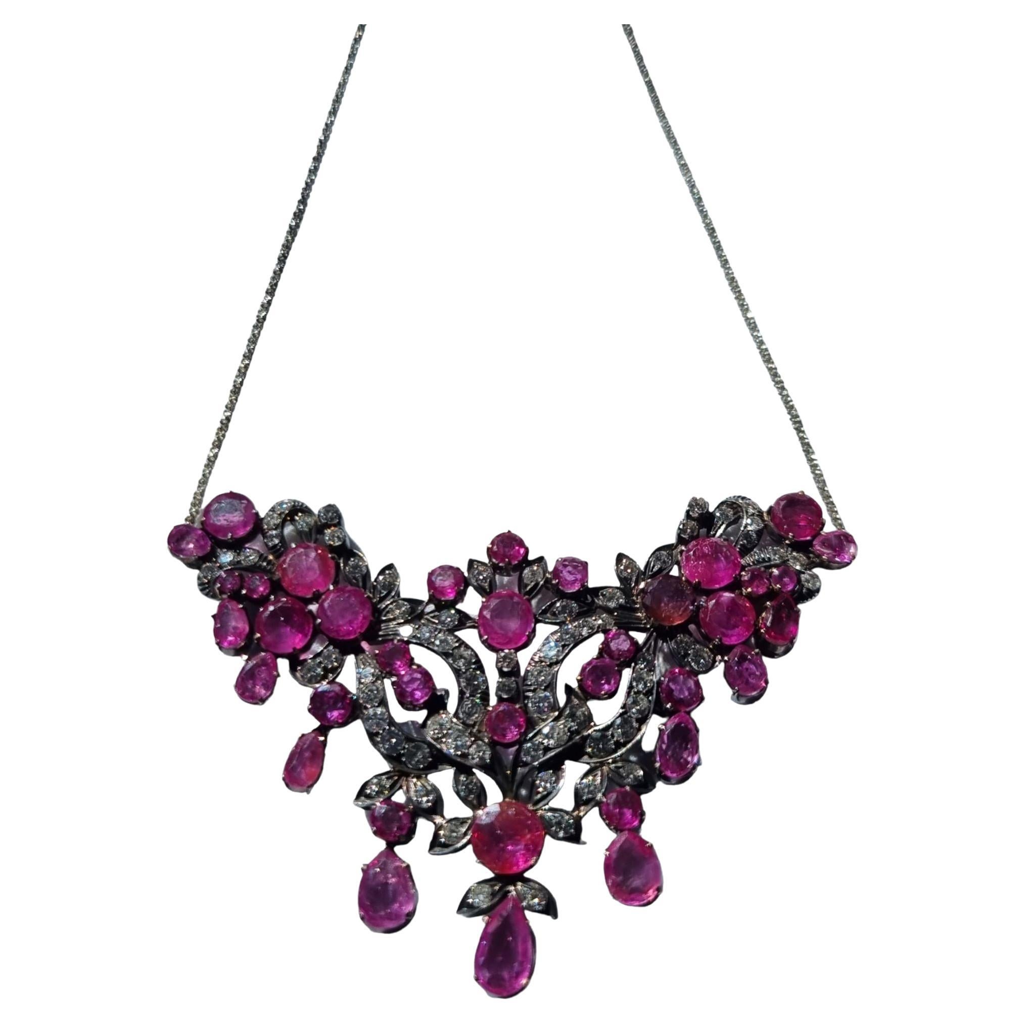 GIA Certified Burma Ruby and Diamond Garland Necklace For Sale