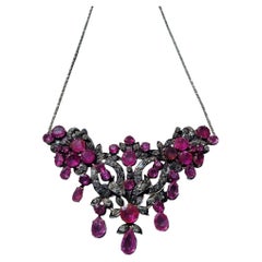 Collier guirlande en rubis de Birmanie et diamants certifiés GIA