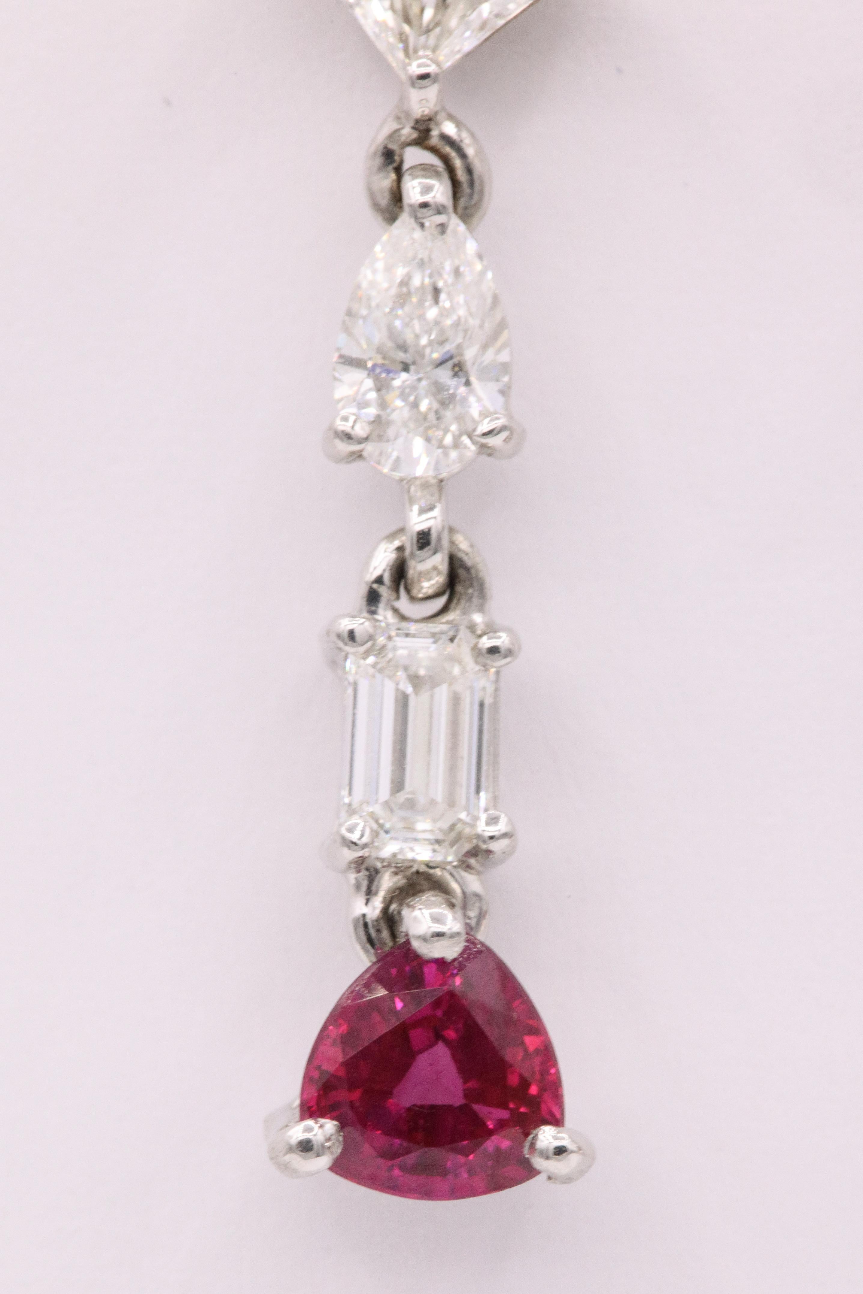 Emerald Cut GIA Certified Burma Ruby Diamond Drop Earrings 3.53 Carat 18 Karat White Gold