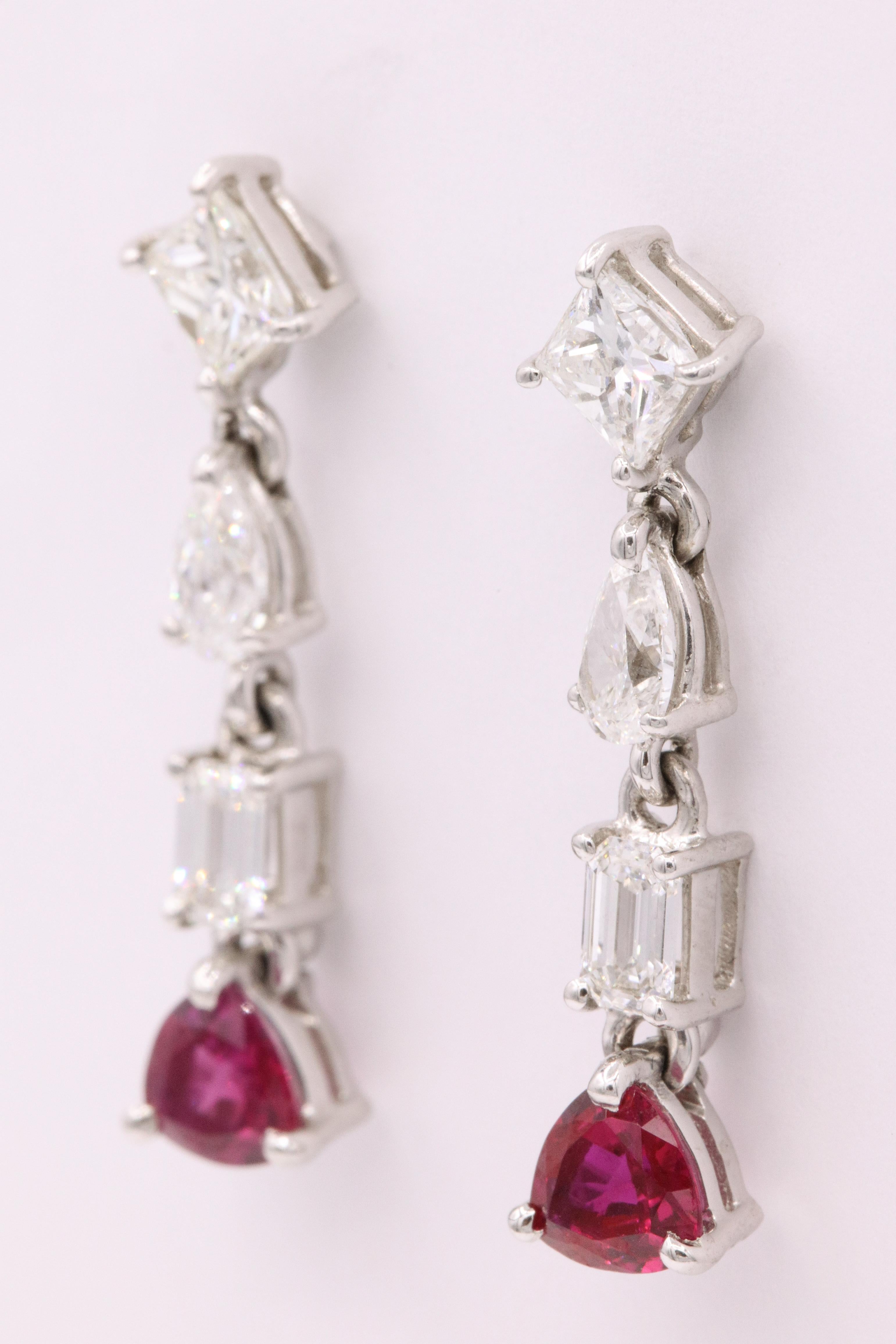 GIA Certified Burma Ruby Diamond Drop Earrings 3.53 Carat 18 Karat White Gold In New Condition In New York, NY