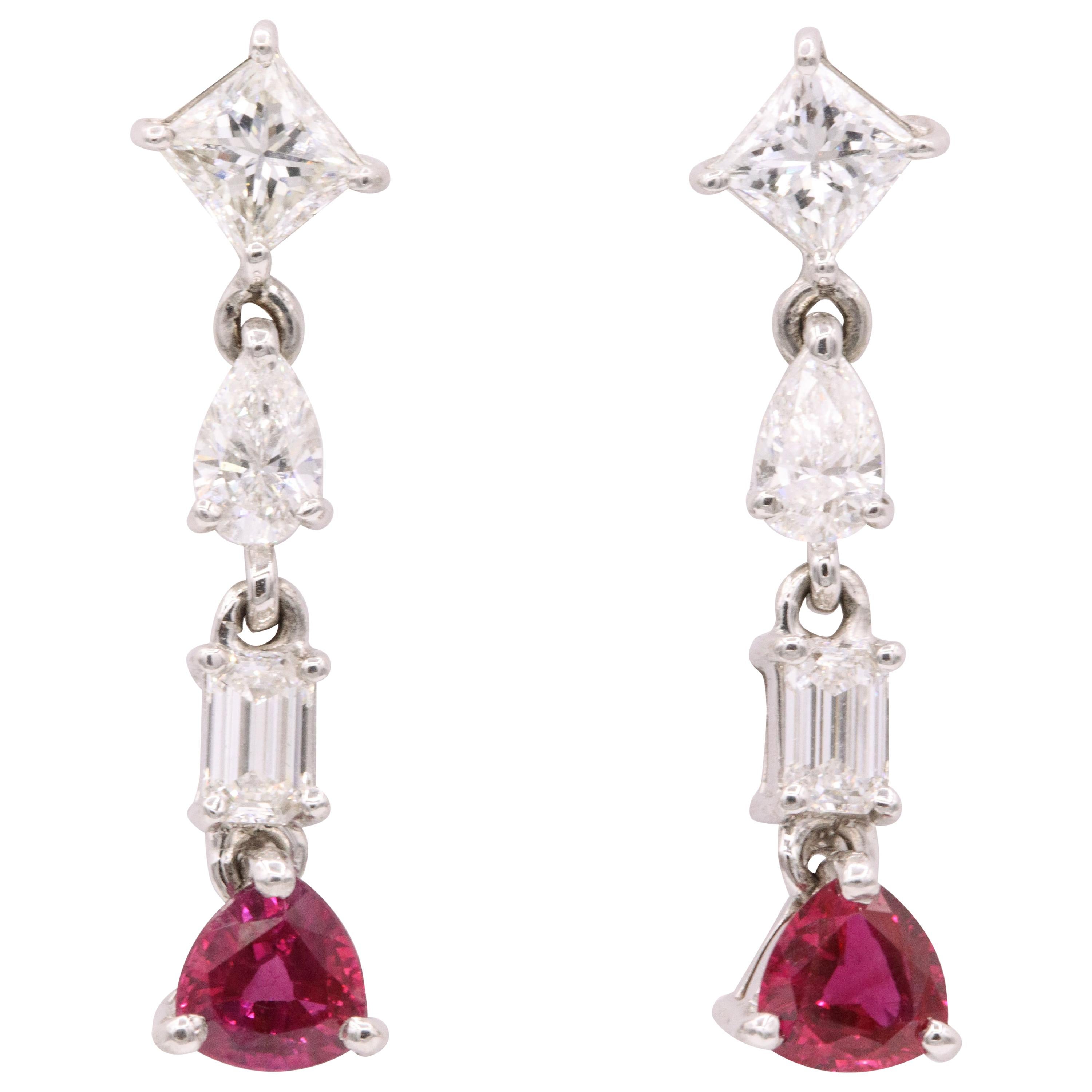 GIA Certified Burma Ruby Diamond Drop Earrings 3.53 Carat 18 Karat White Gold